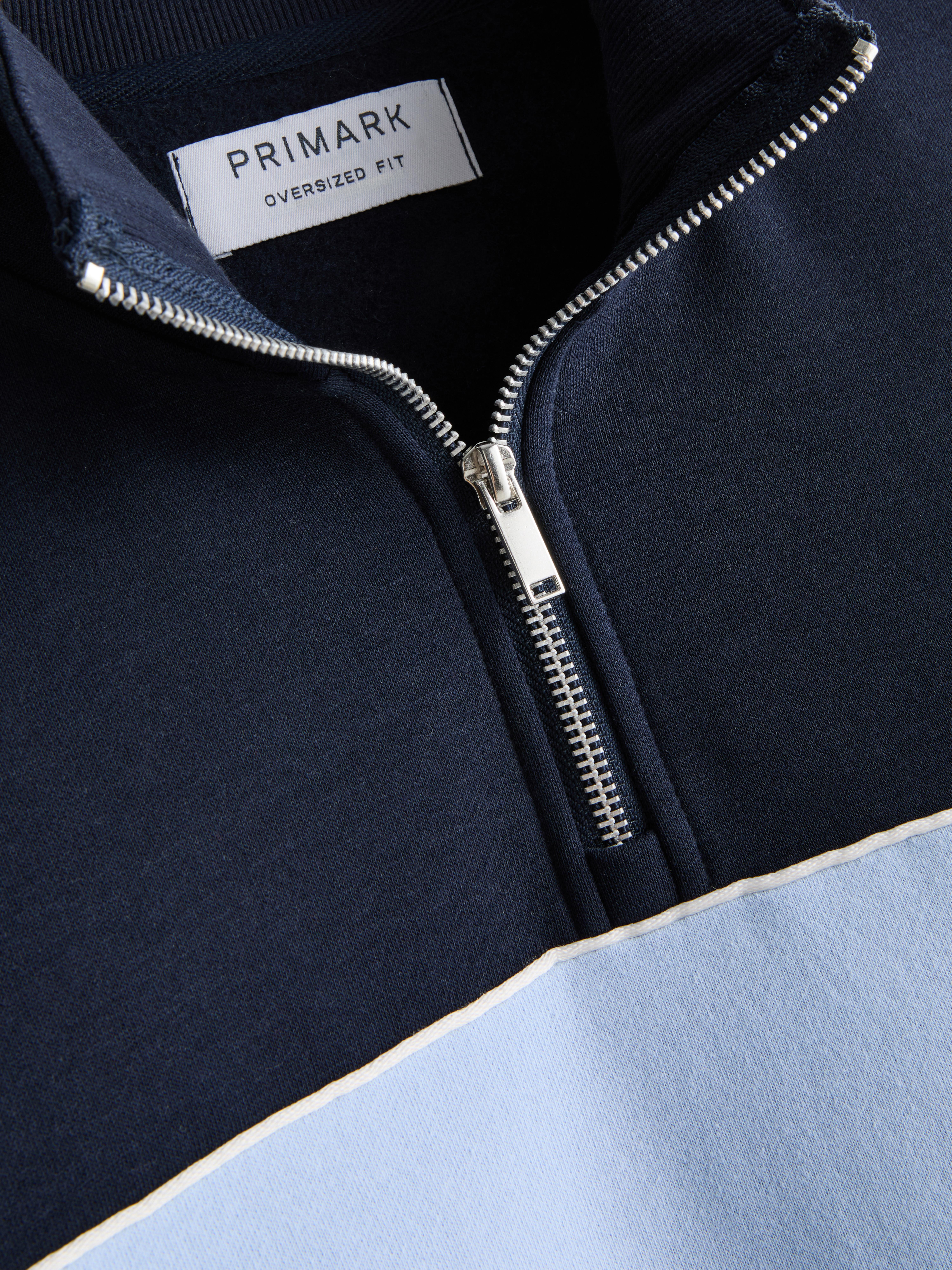 Colorblock High-Neck Sweatshirt - Navy