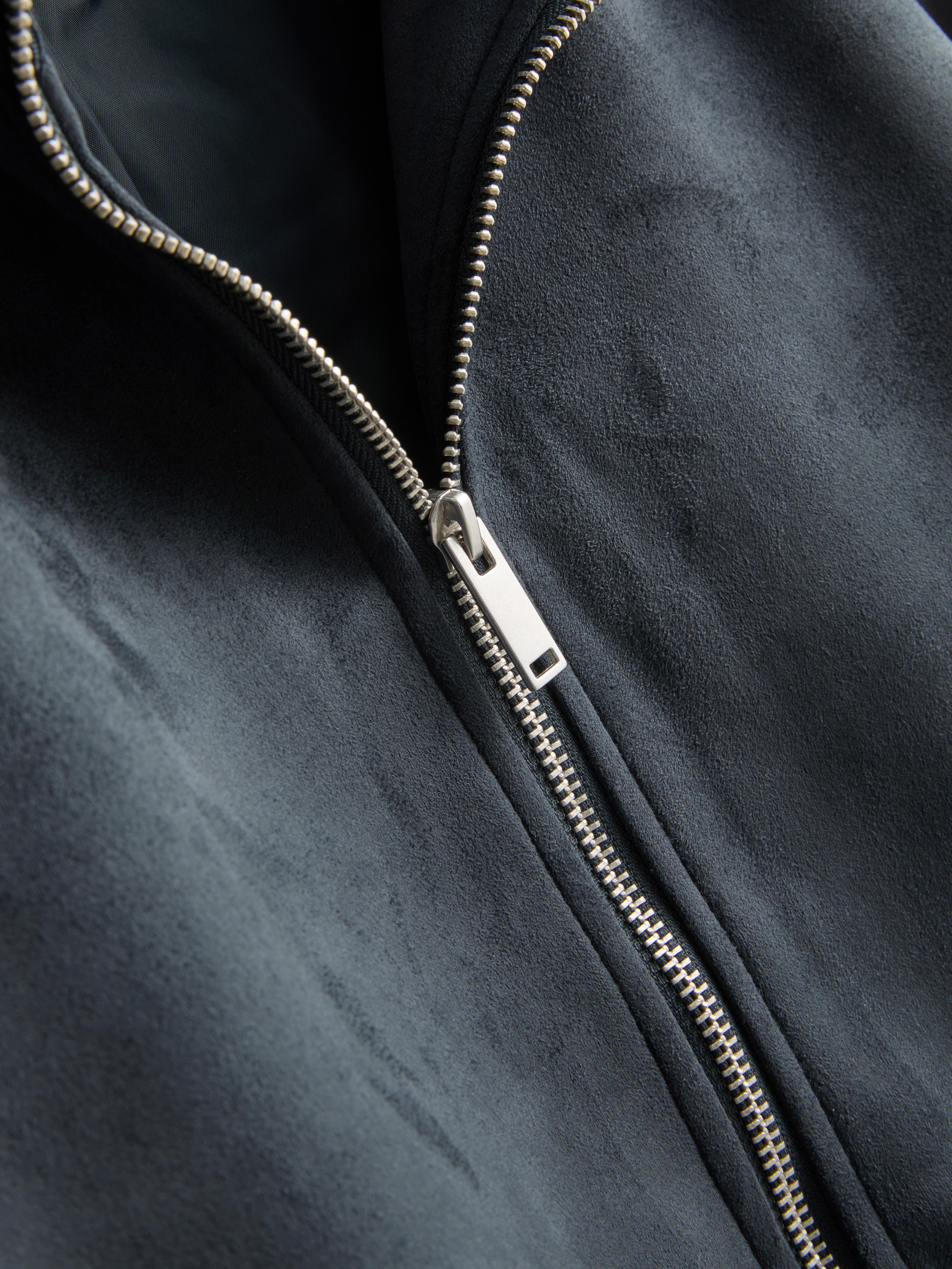 Faux Suede Bomber Jacket - Indigo