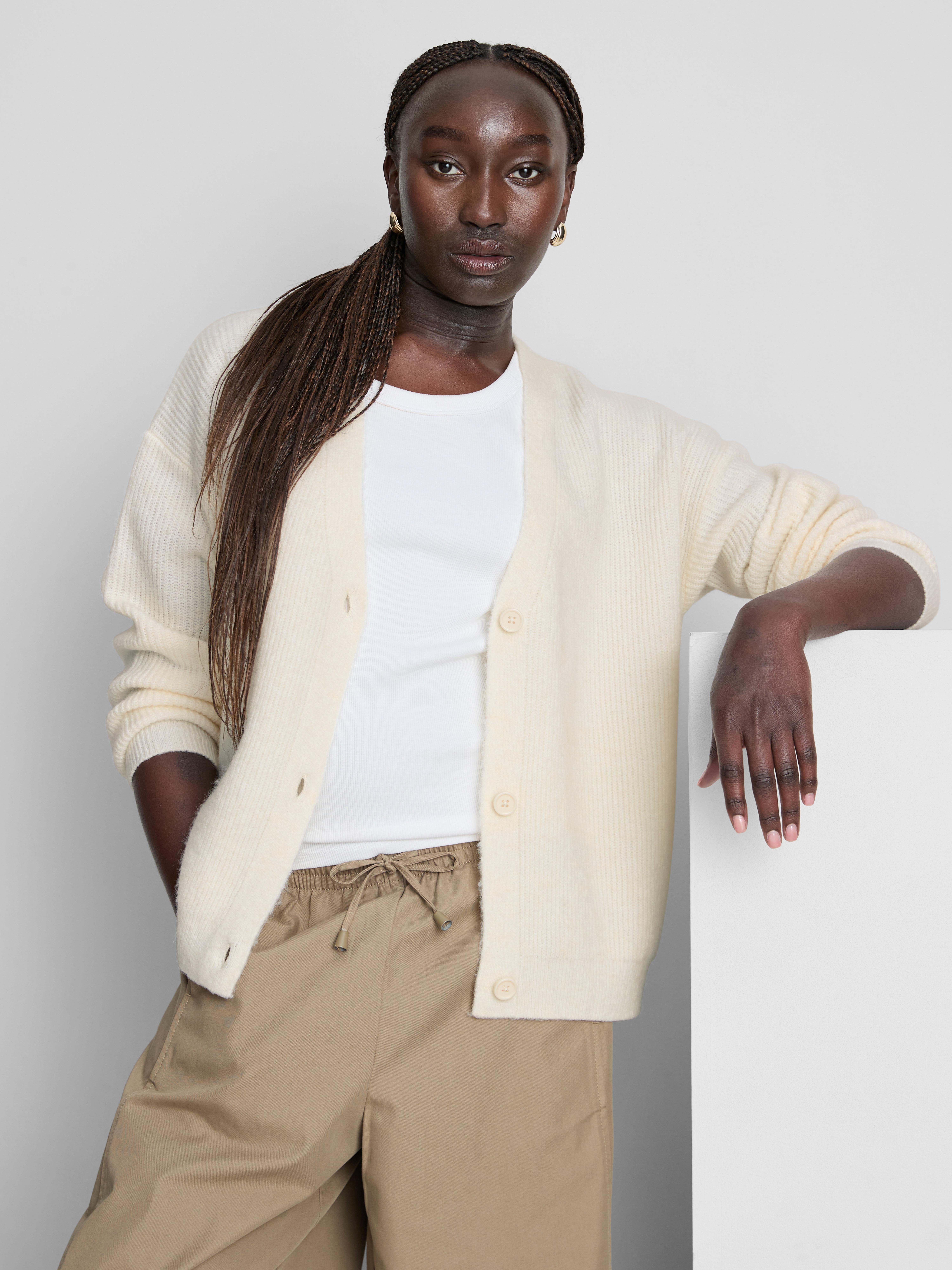 Soft Rib V-Neck Cardigan - Ivory