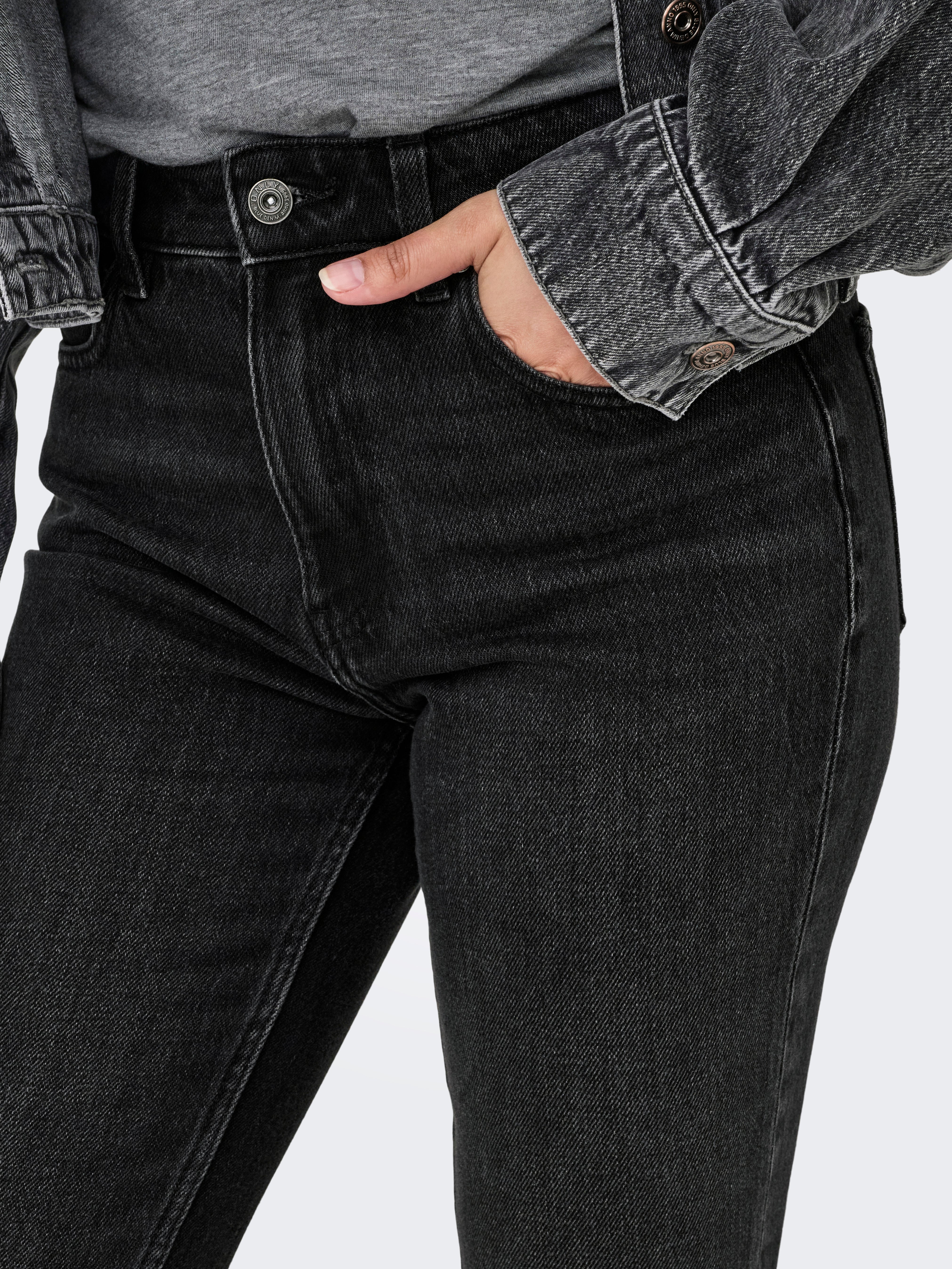 ONLEMILY High waist Straight Fit Ankle length Jeans Black Denim