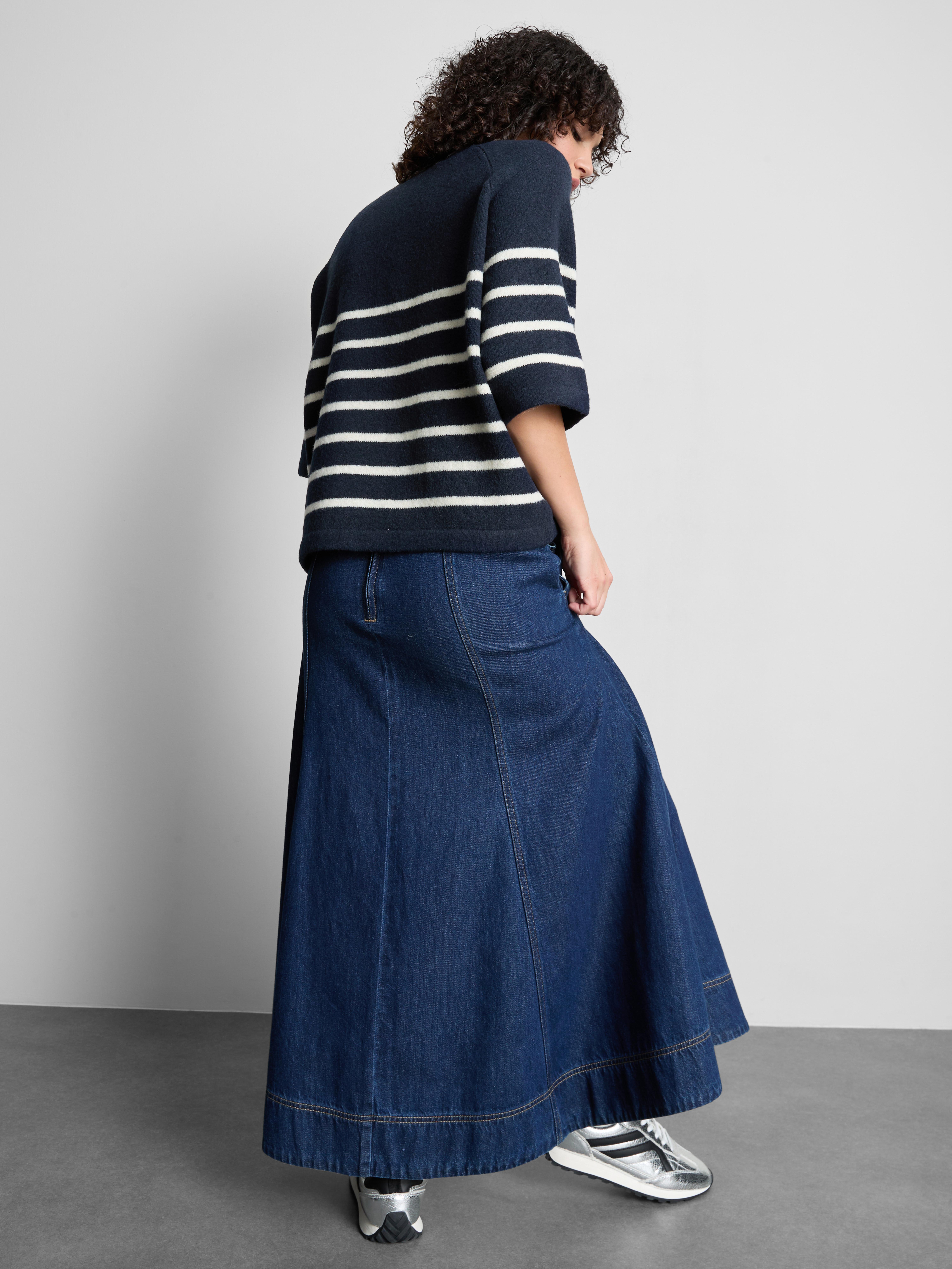 Wool-Blend Knitted Boxy T-Shirt - Navy