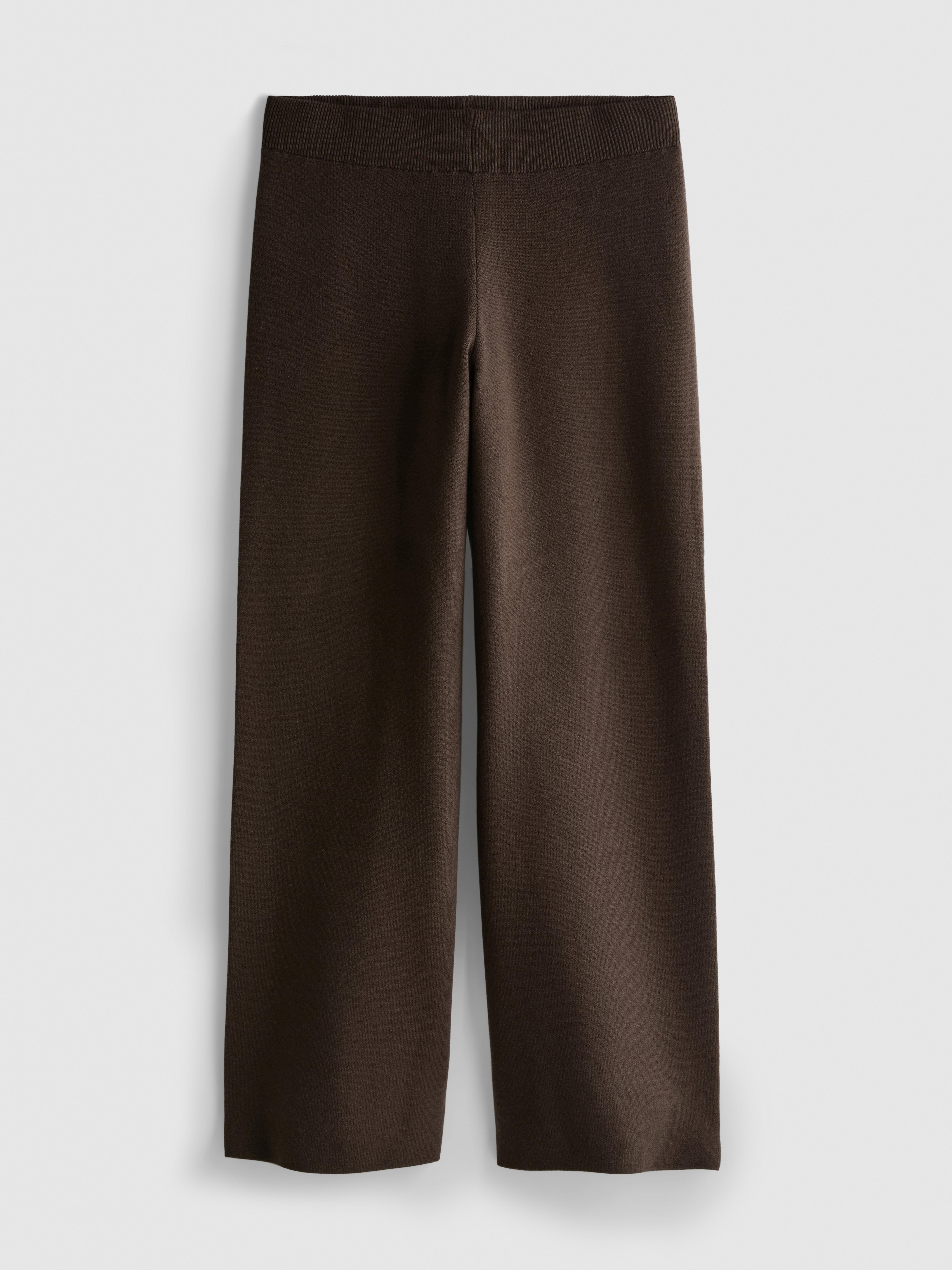 Compact Knit Wide Leg Leggings - Brown