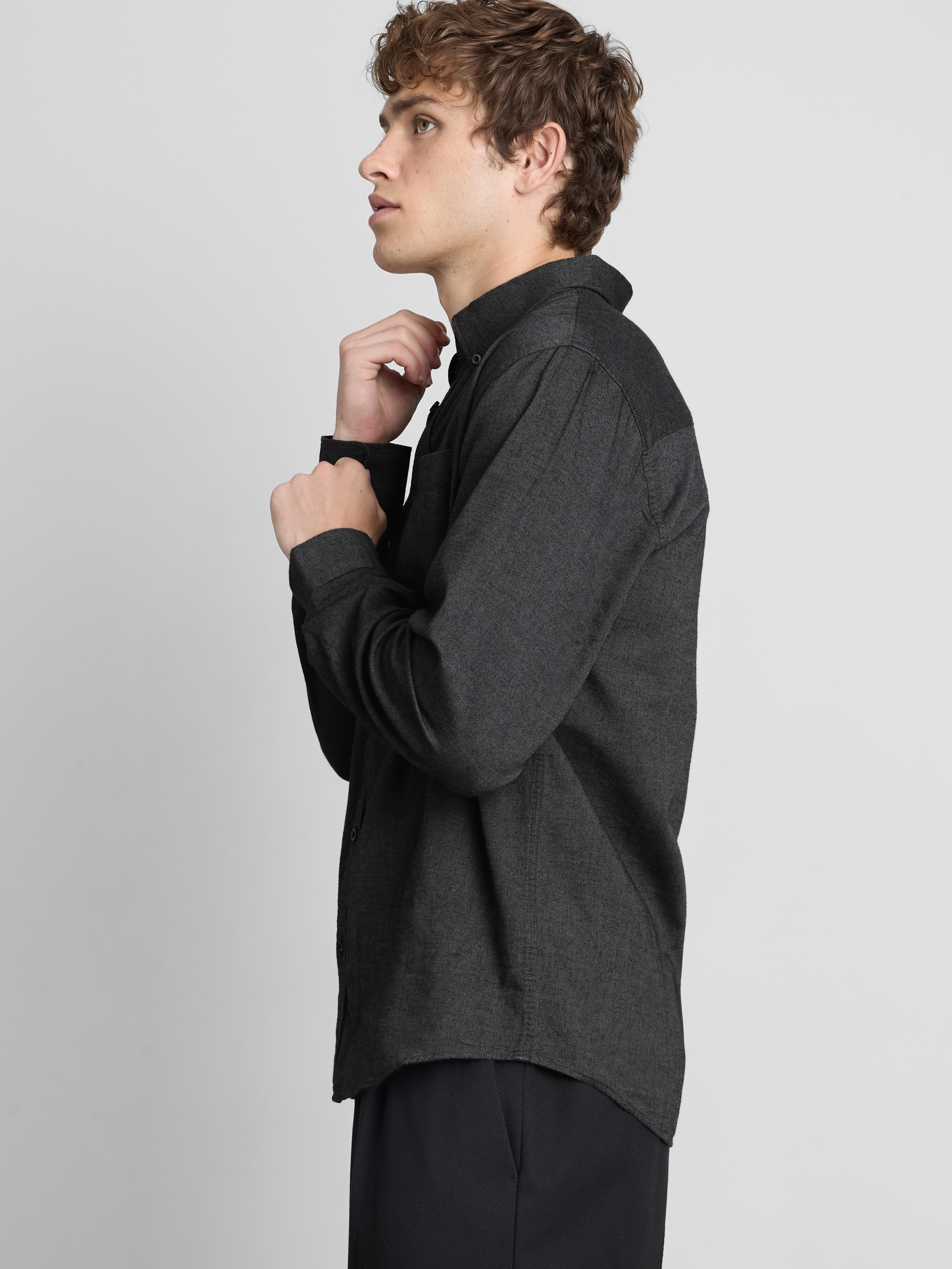 Pure Cotton Button-Down Shirt - Charcoal