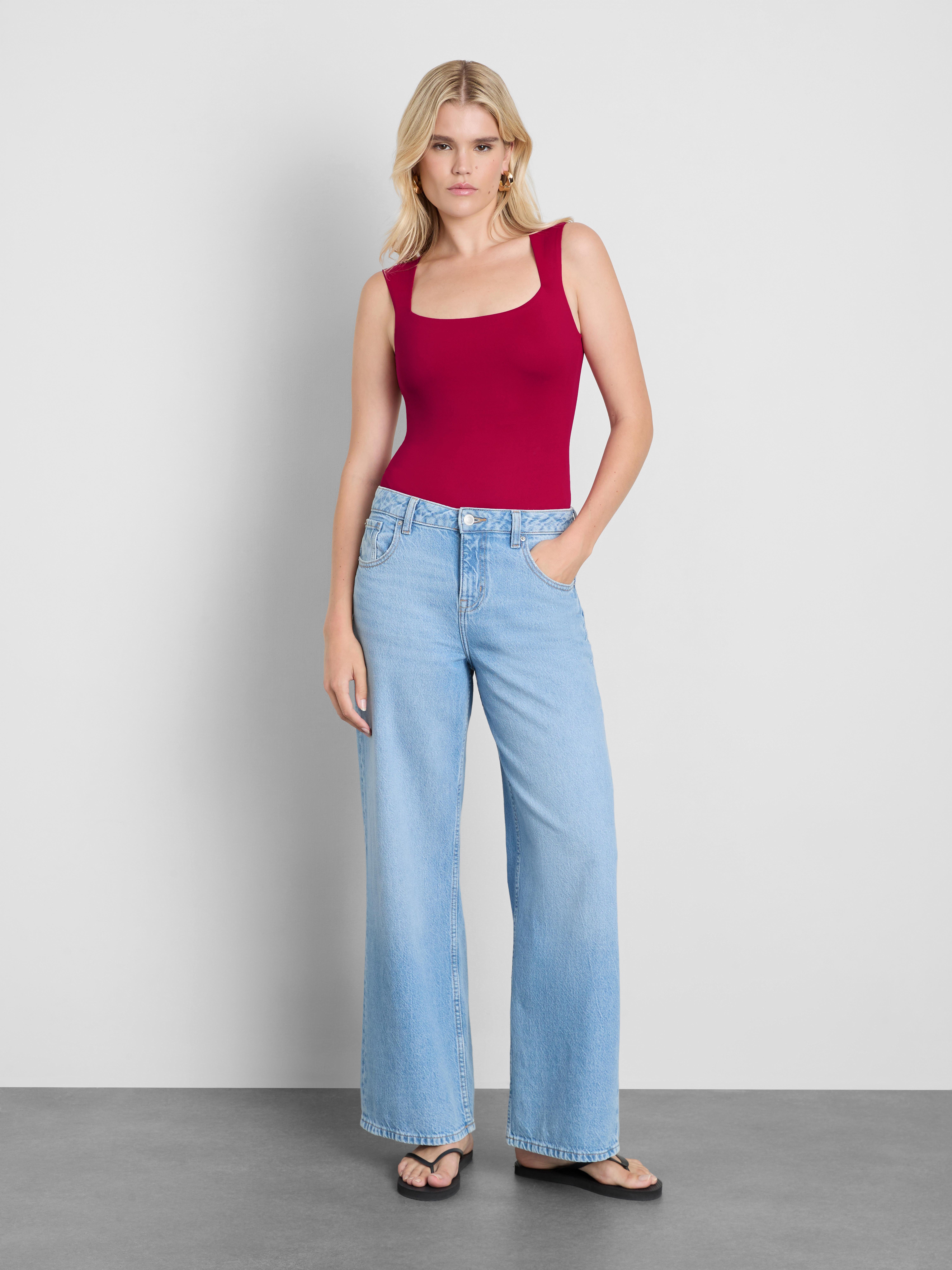 Square Neck Bodysuit - Dark Pink