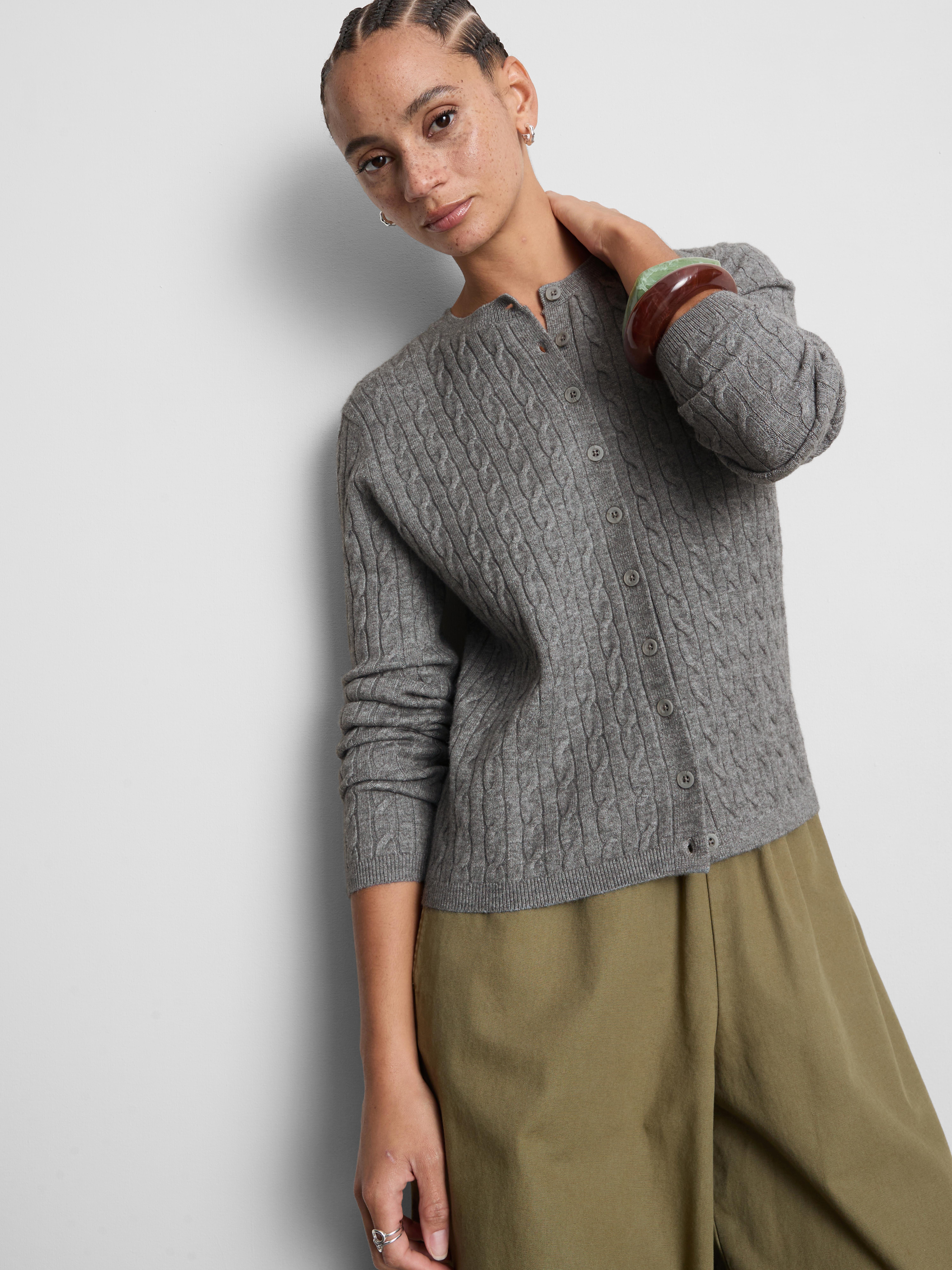 Cable Knit Cardigan - Gray
