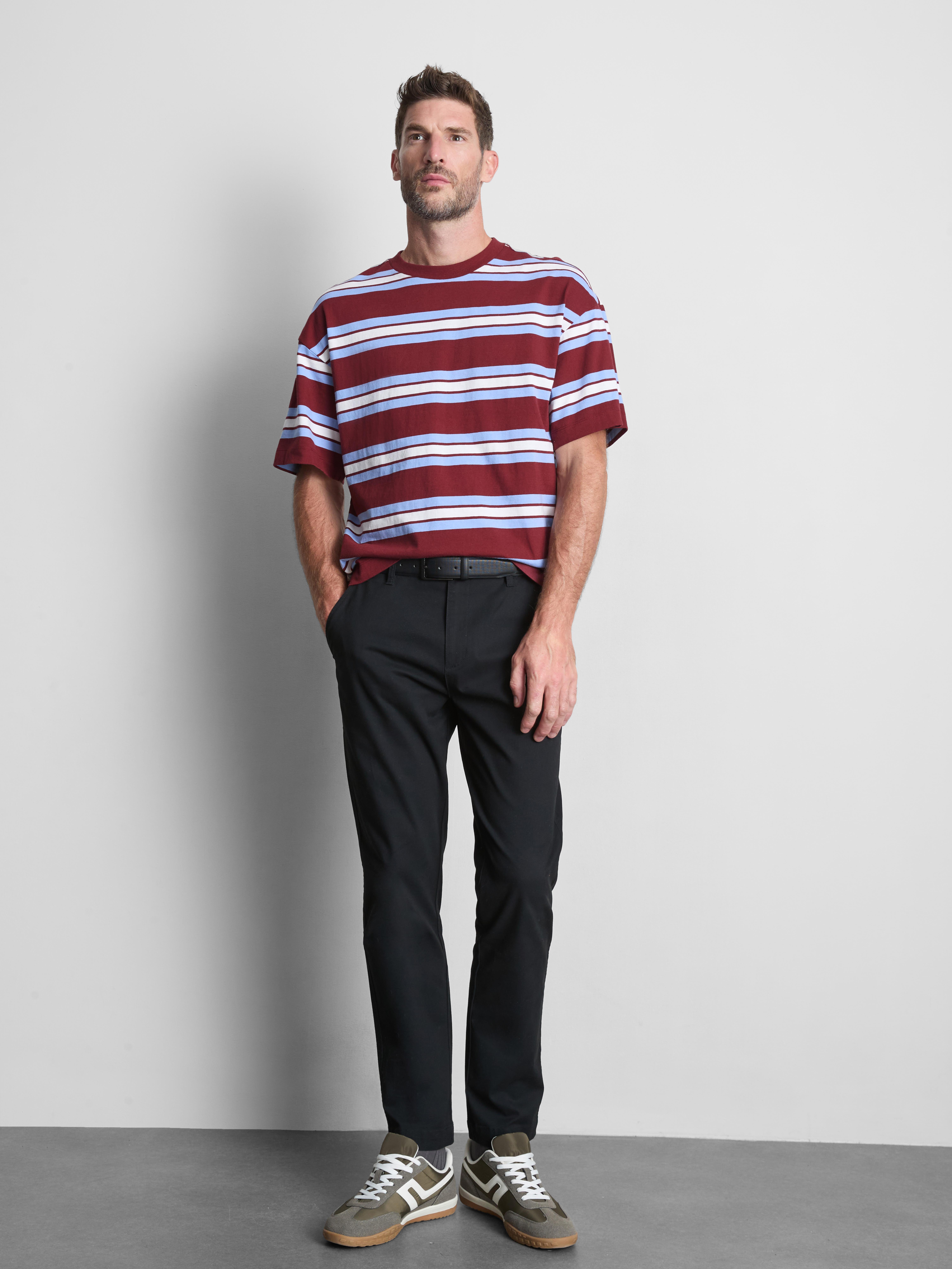 Pure Cotton Striped Boxy T-Shirt - Burgundy