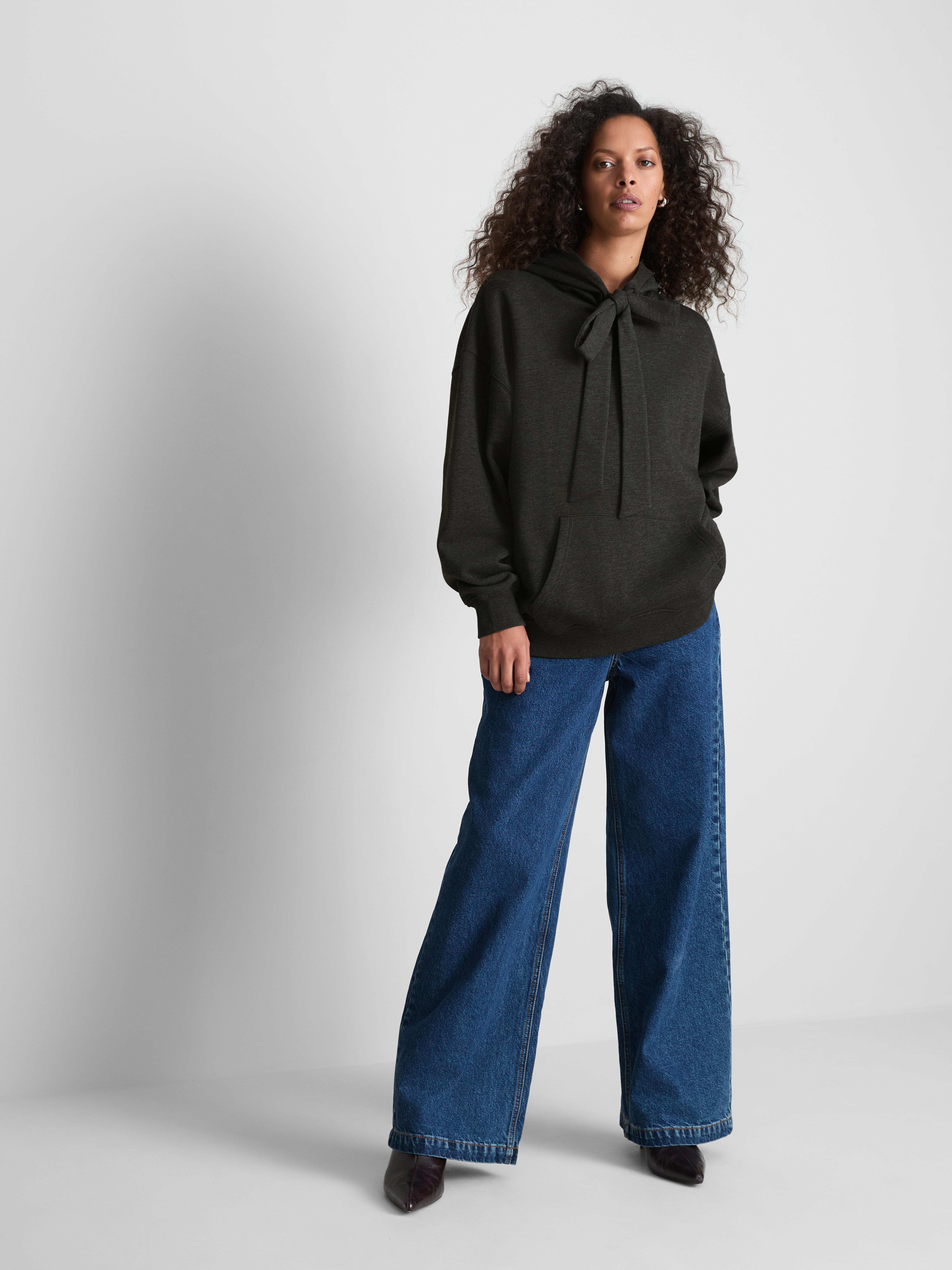 Paula Echevarría Cotton-Rich Bow Tie Hoodie - Charcoal Heather