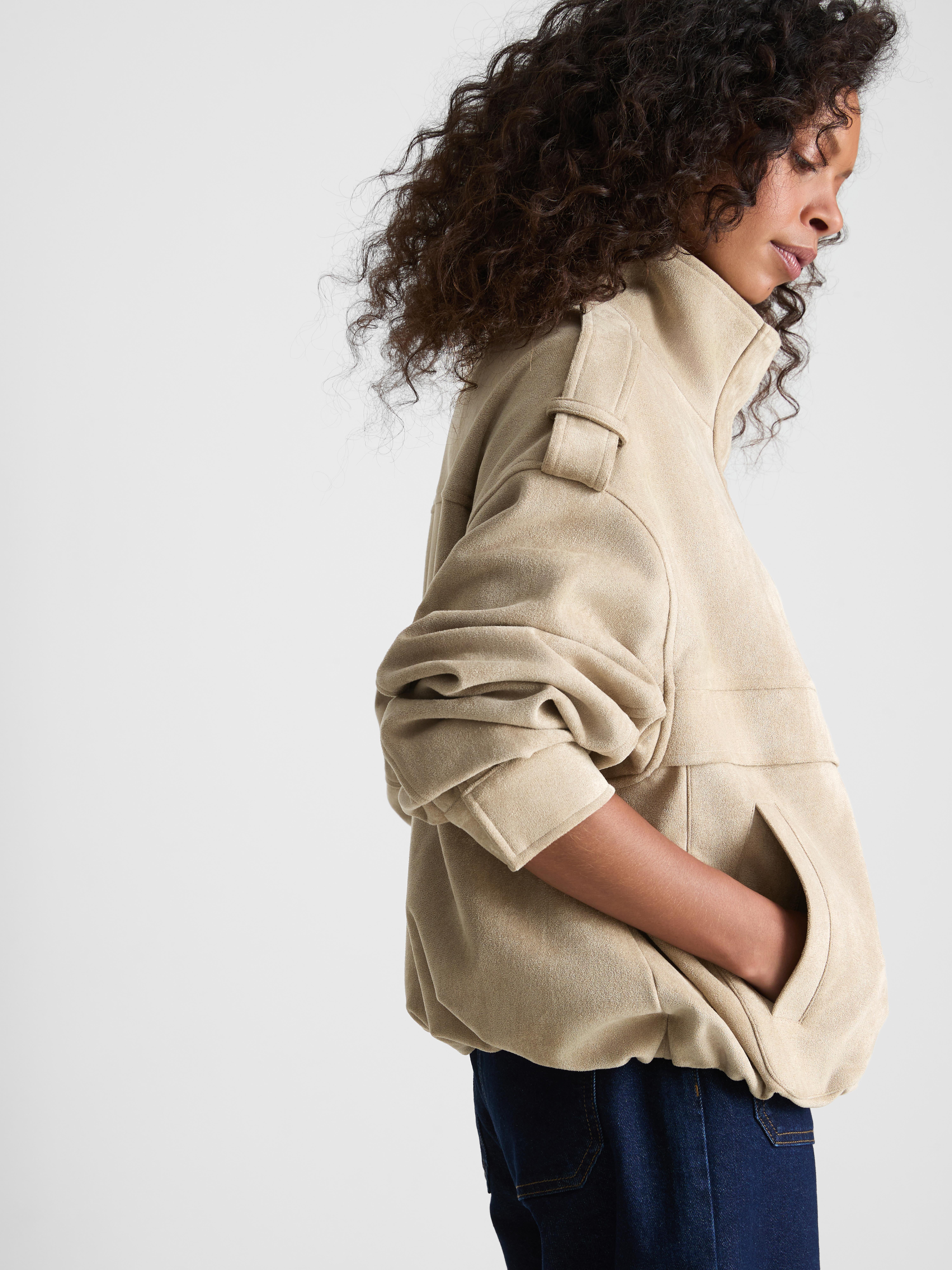 Paula Echevarría Faux Suede Utility Jacket - Taupe