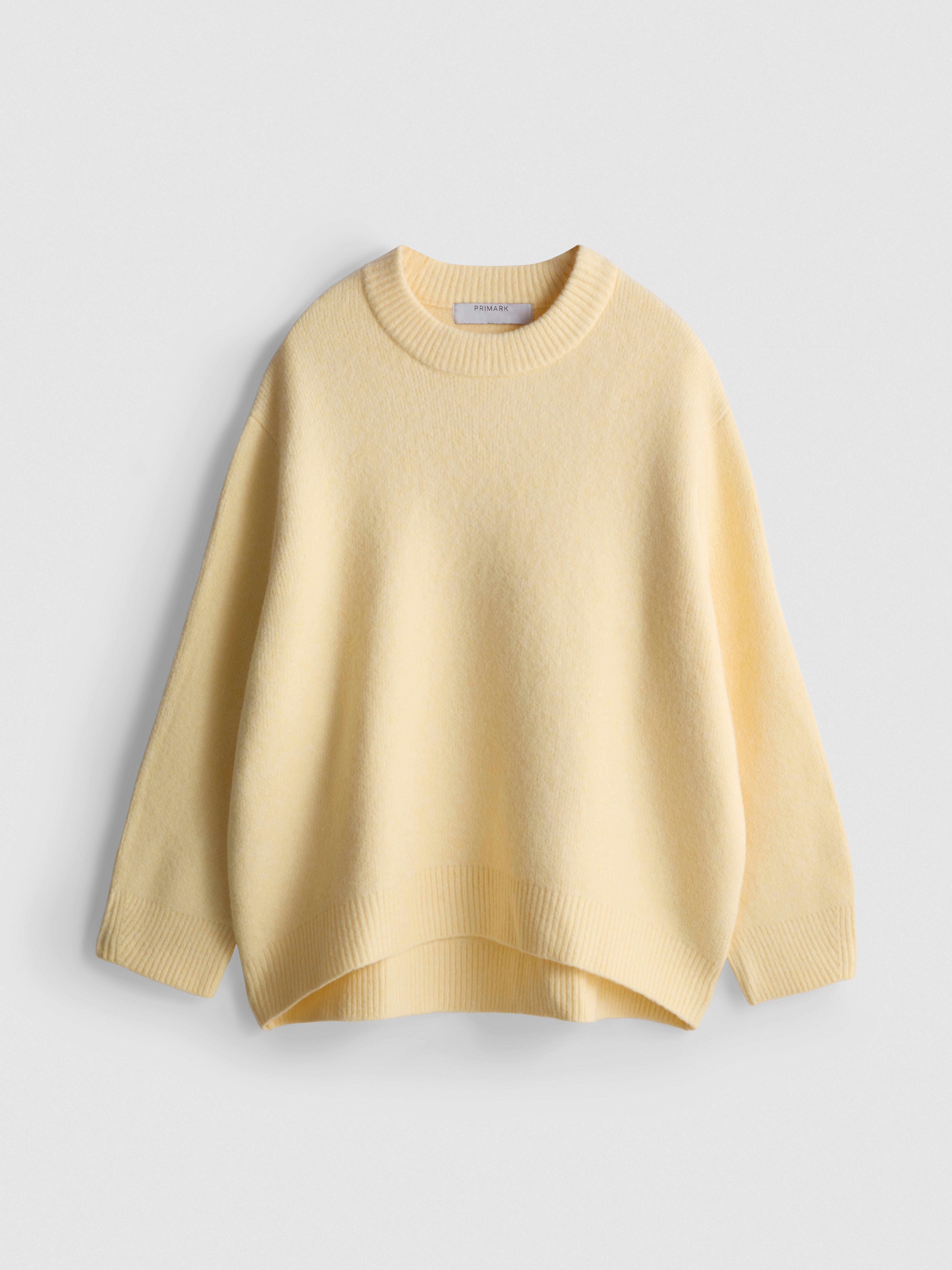 Wool Blend Oversized Crew Neck Sweater - Light Yellow