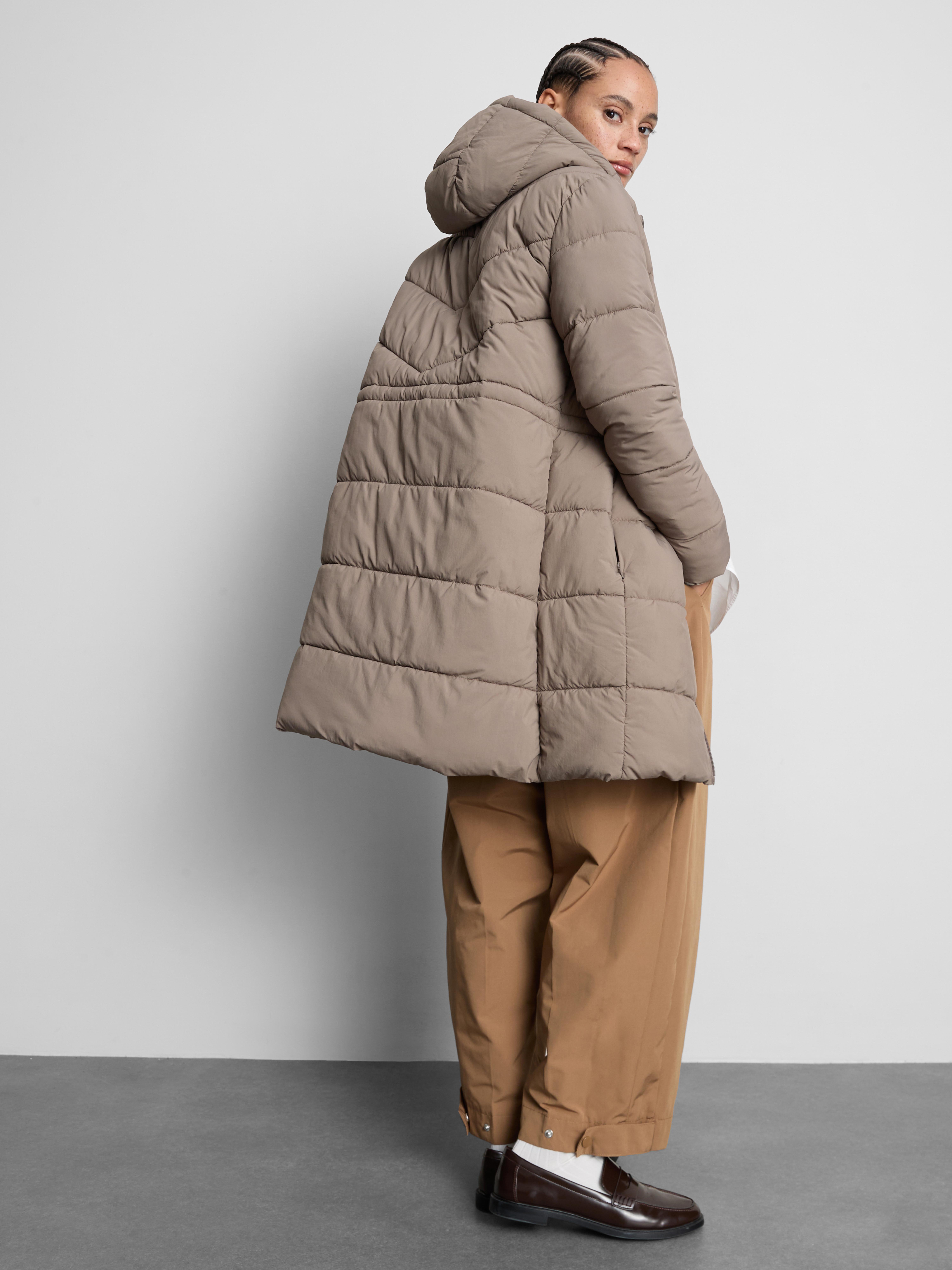 Longline Hooded Puffer Jacket - Mocha
