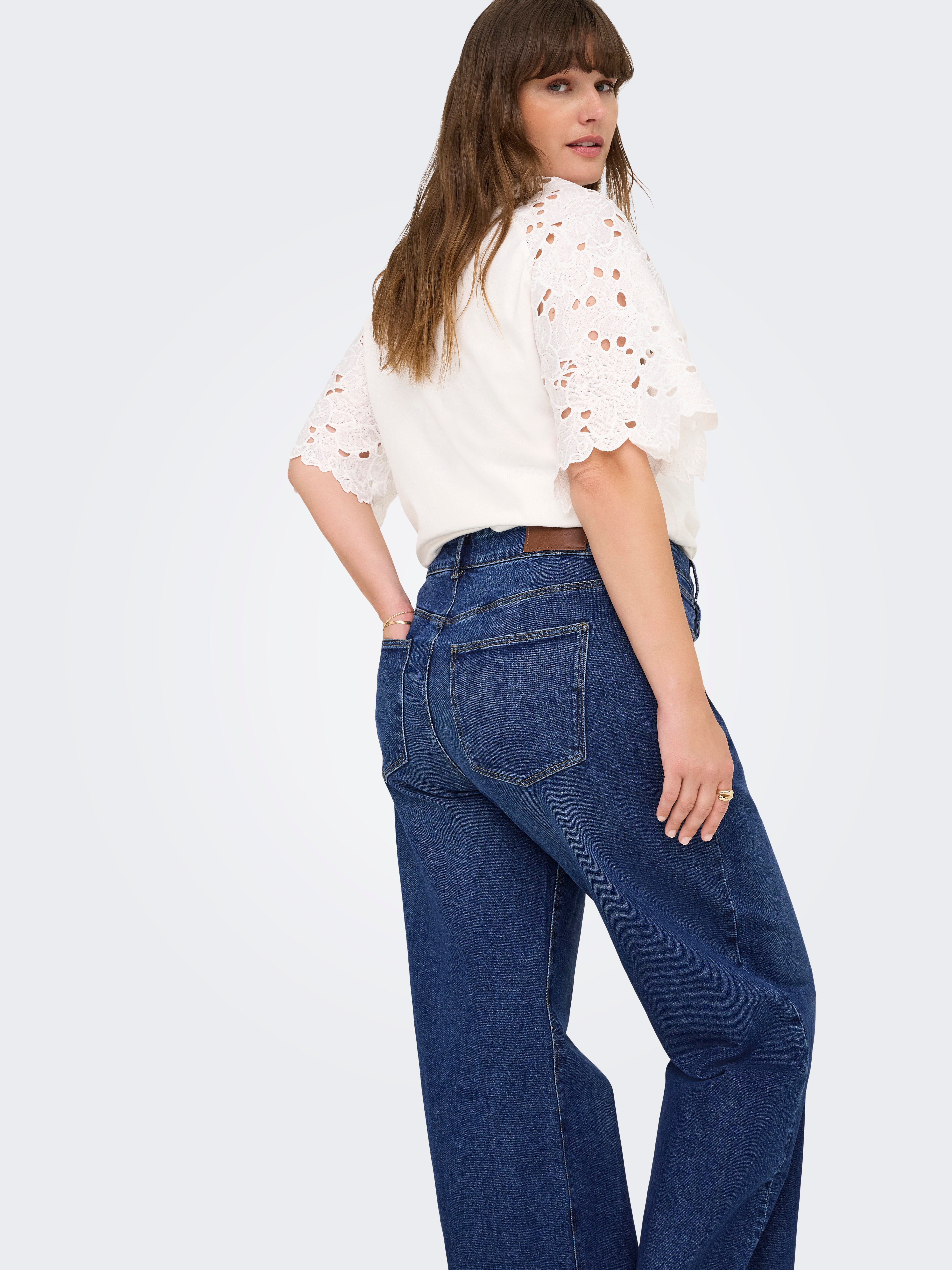 CARJUICY High waist Wide Leg Fit Jeans Dark Blue Denim
