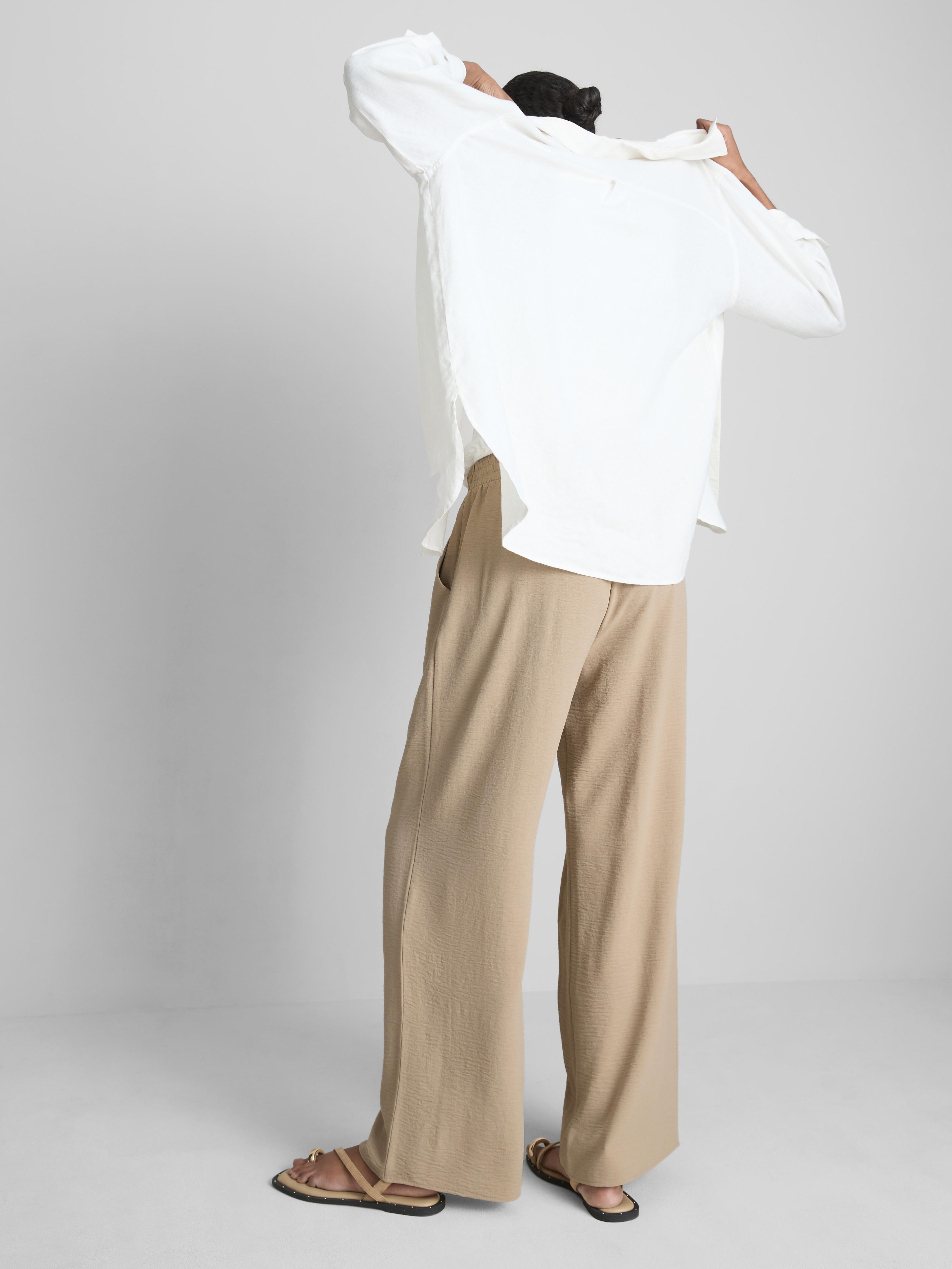 Elastic Waist Wide-Leg Pants - Stone