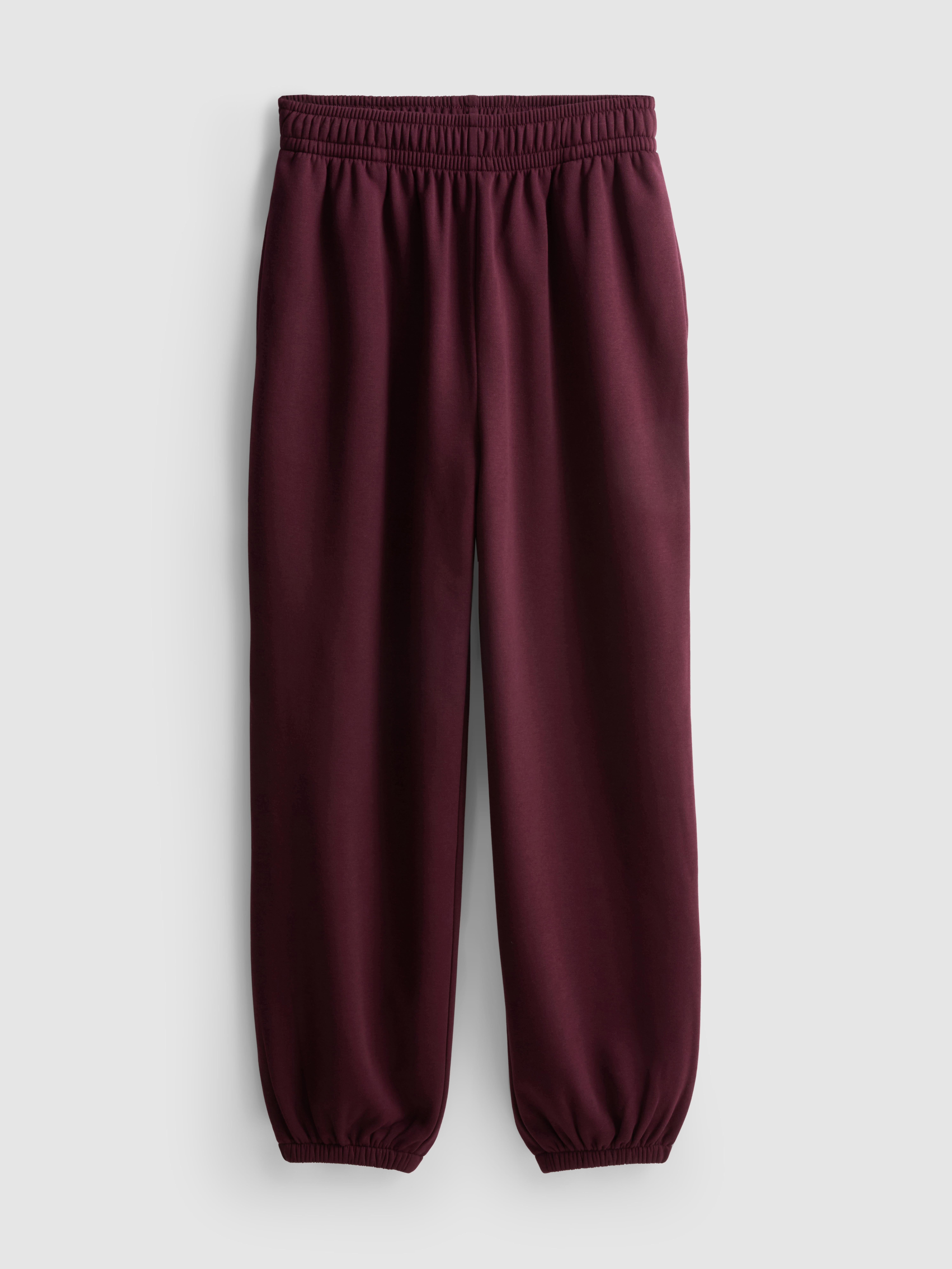 Cotton Blend Cuffed Joggers - Burgundy