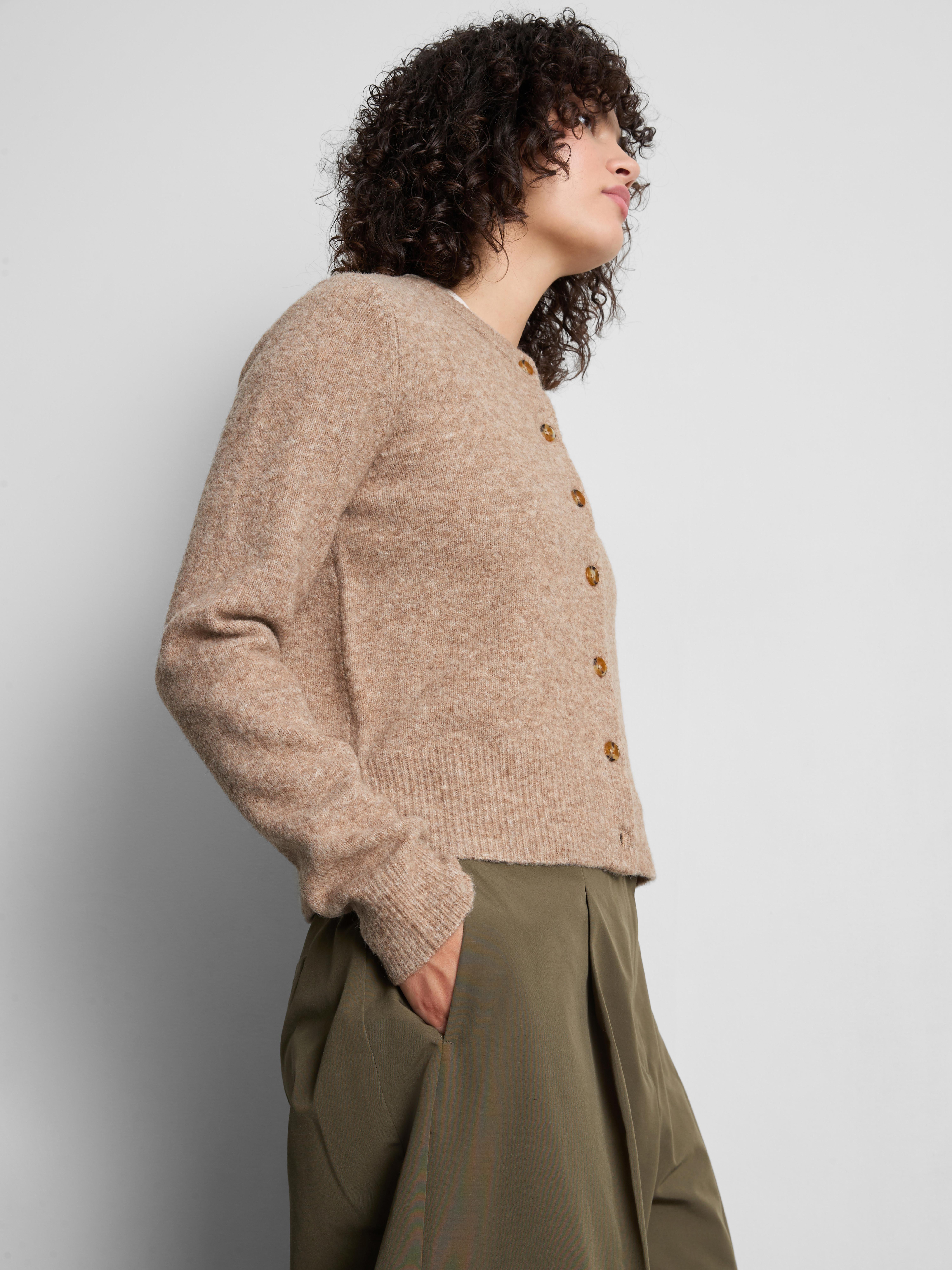 Essential Knitted Crewneck Cardigan - Taupe