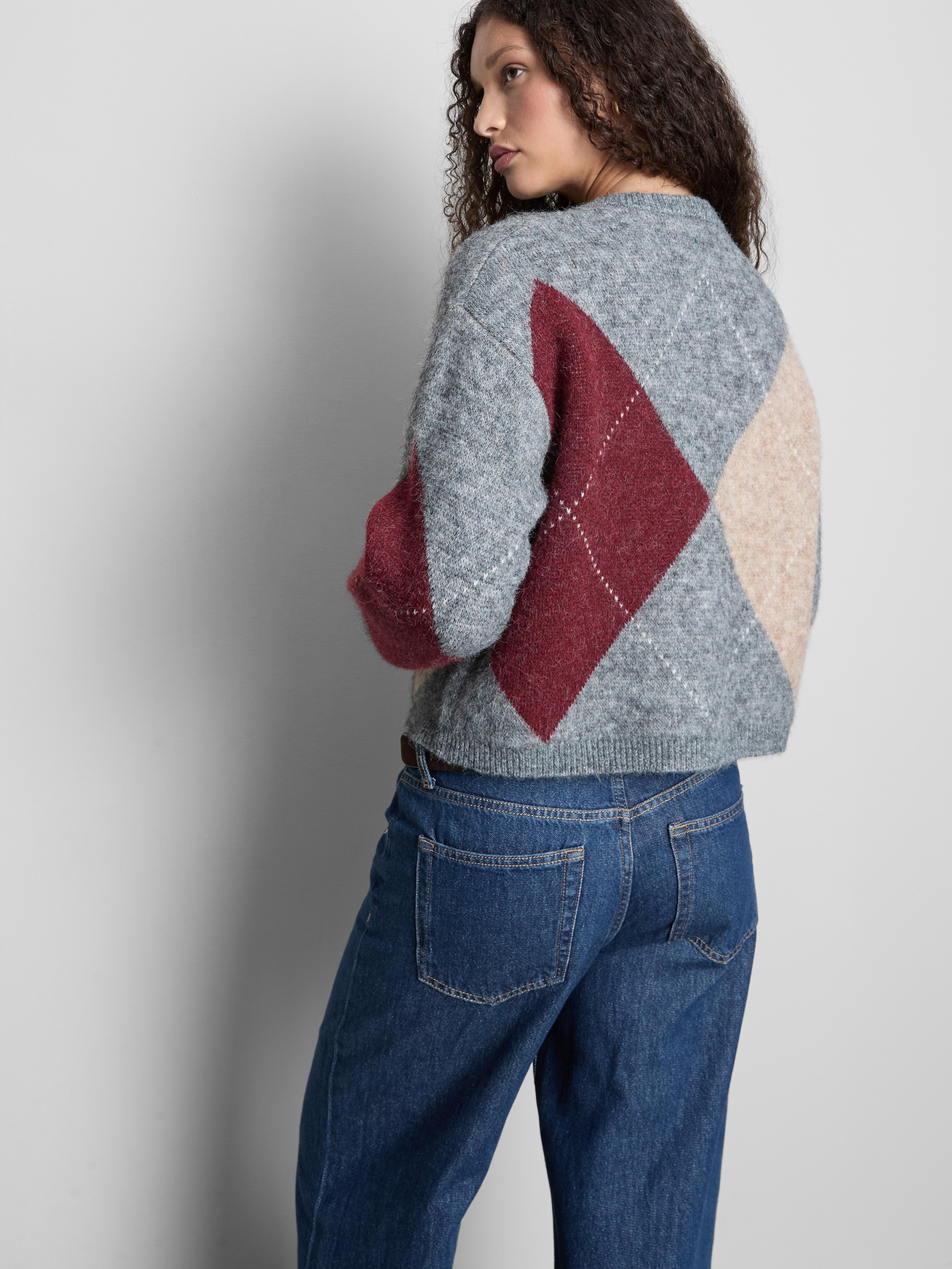 The Edit Argyle Button-Up Cardigan - Gray