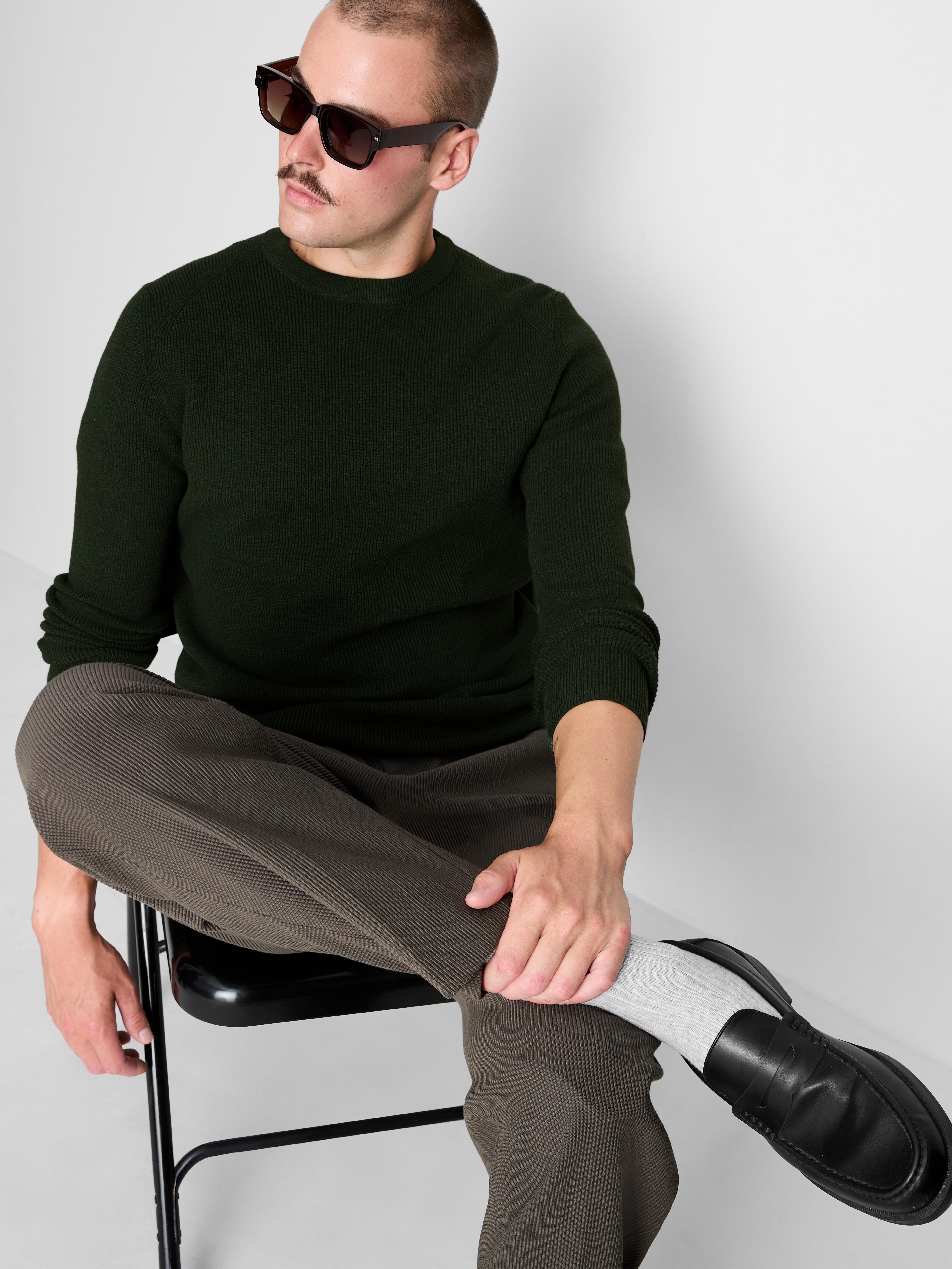 Ribbed Crewneck Sweater - Dark Green