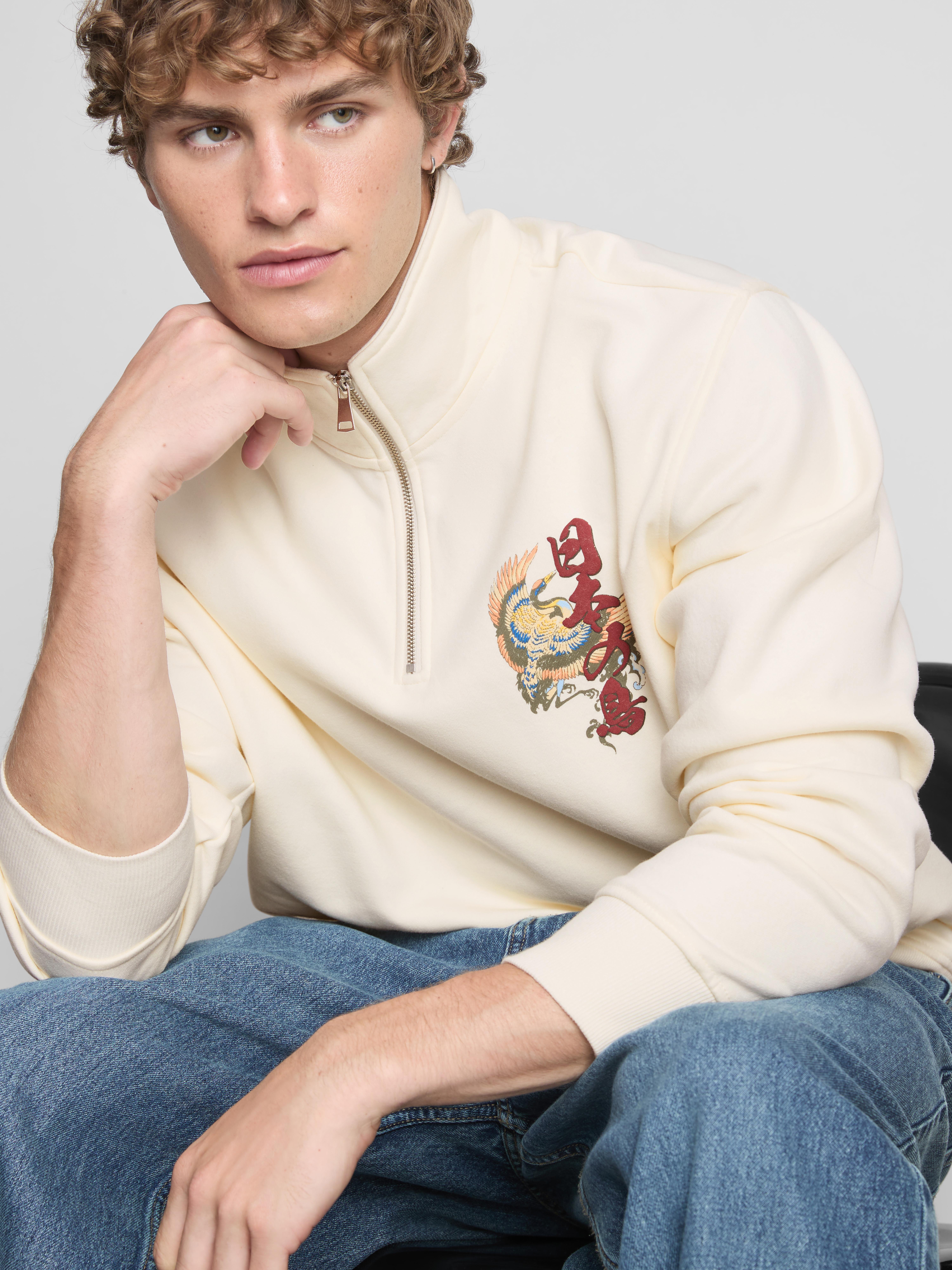 Funnel Neck Half-Zip Sweatshirt - Ivory