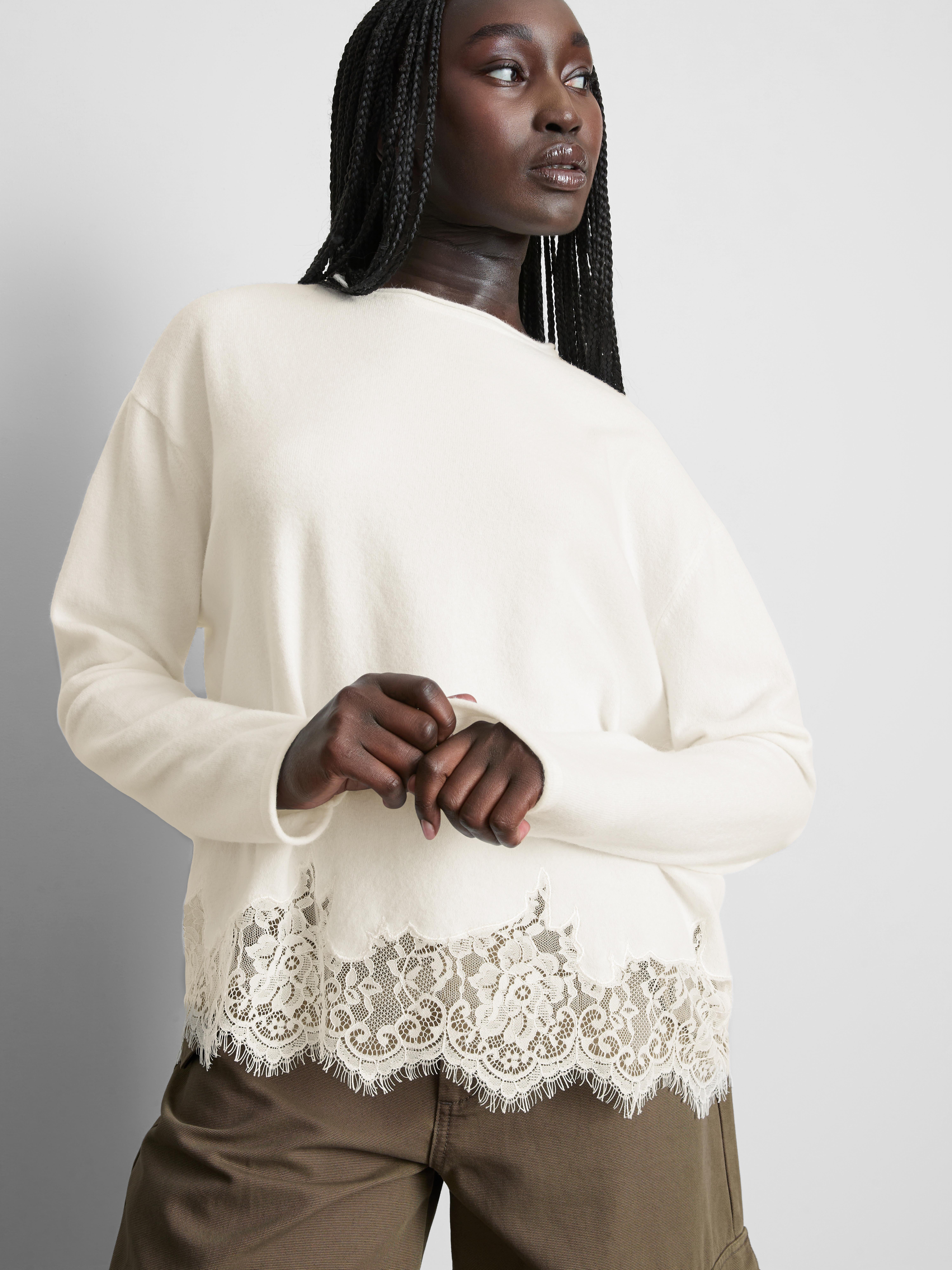 Relaxed Lace-Hem Sweater - Ivory