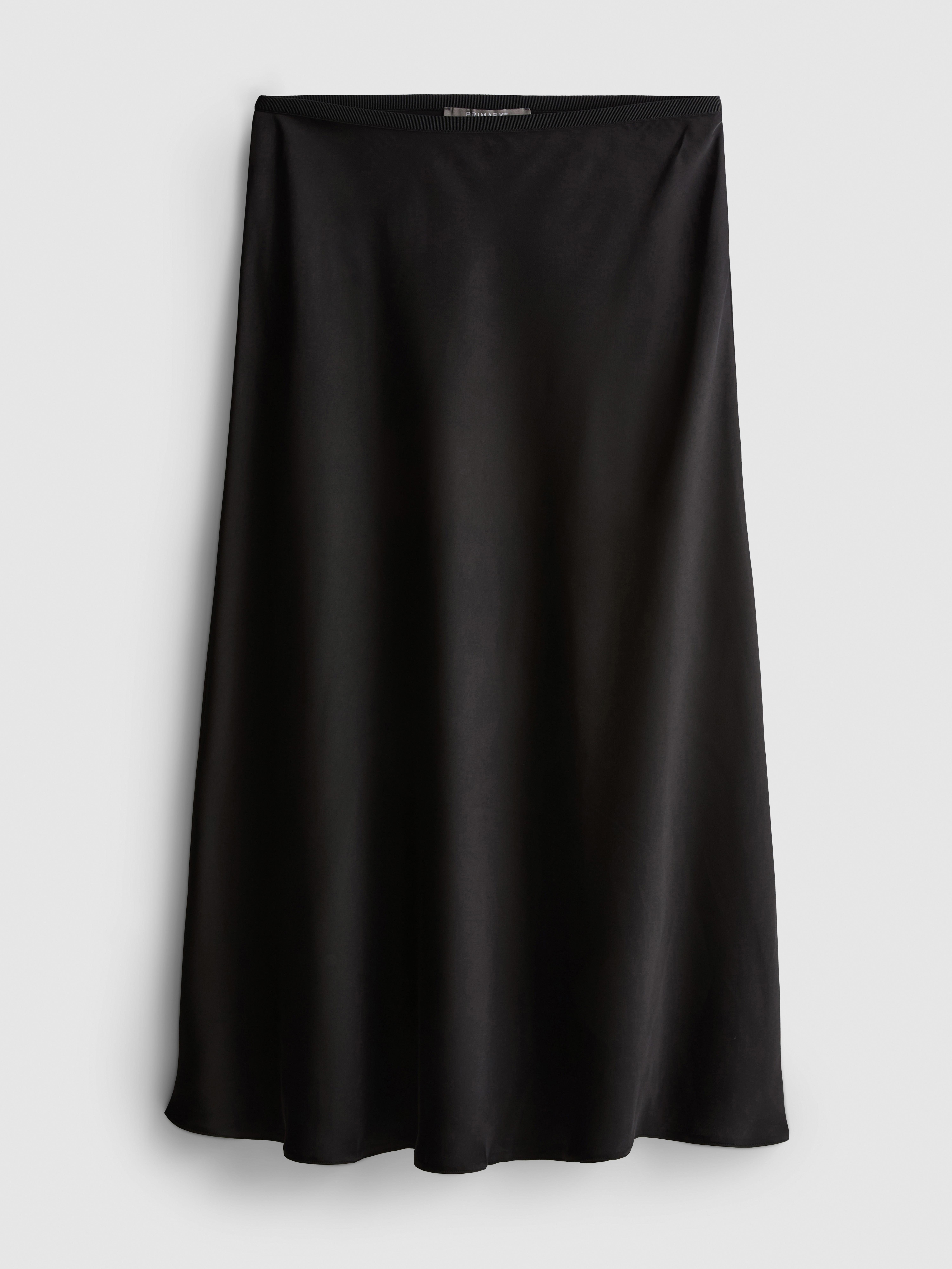 Satin Circle Midi Skirt - Black