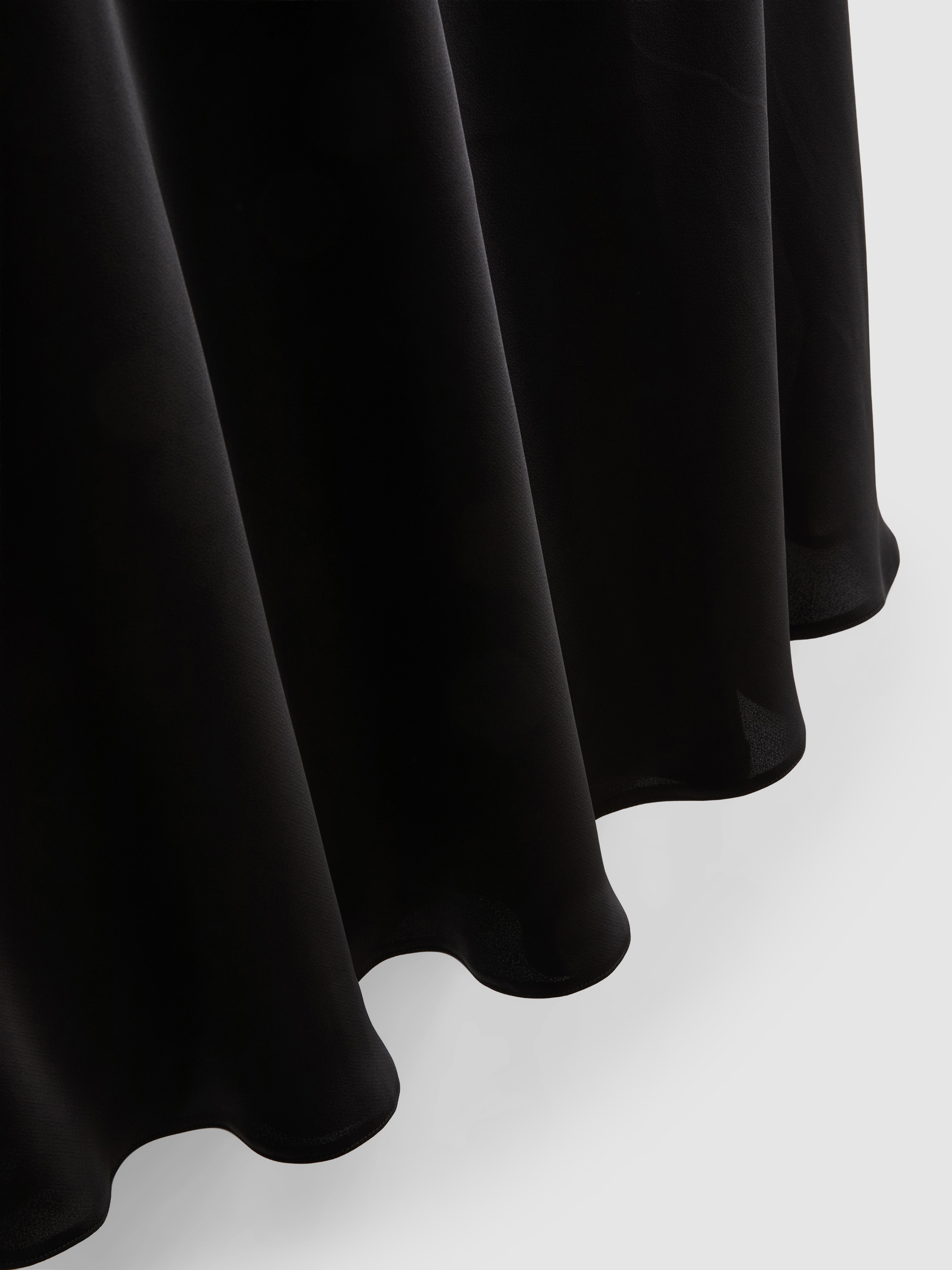 Satin Circle Midi Skirt - Black