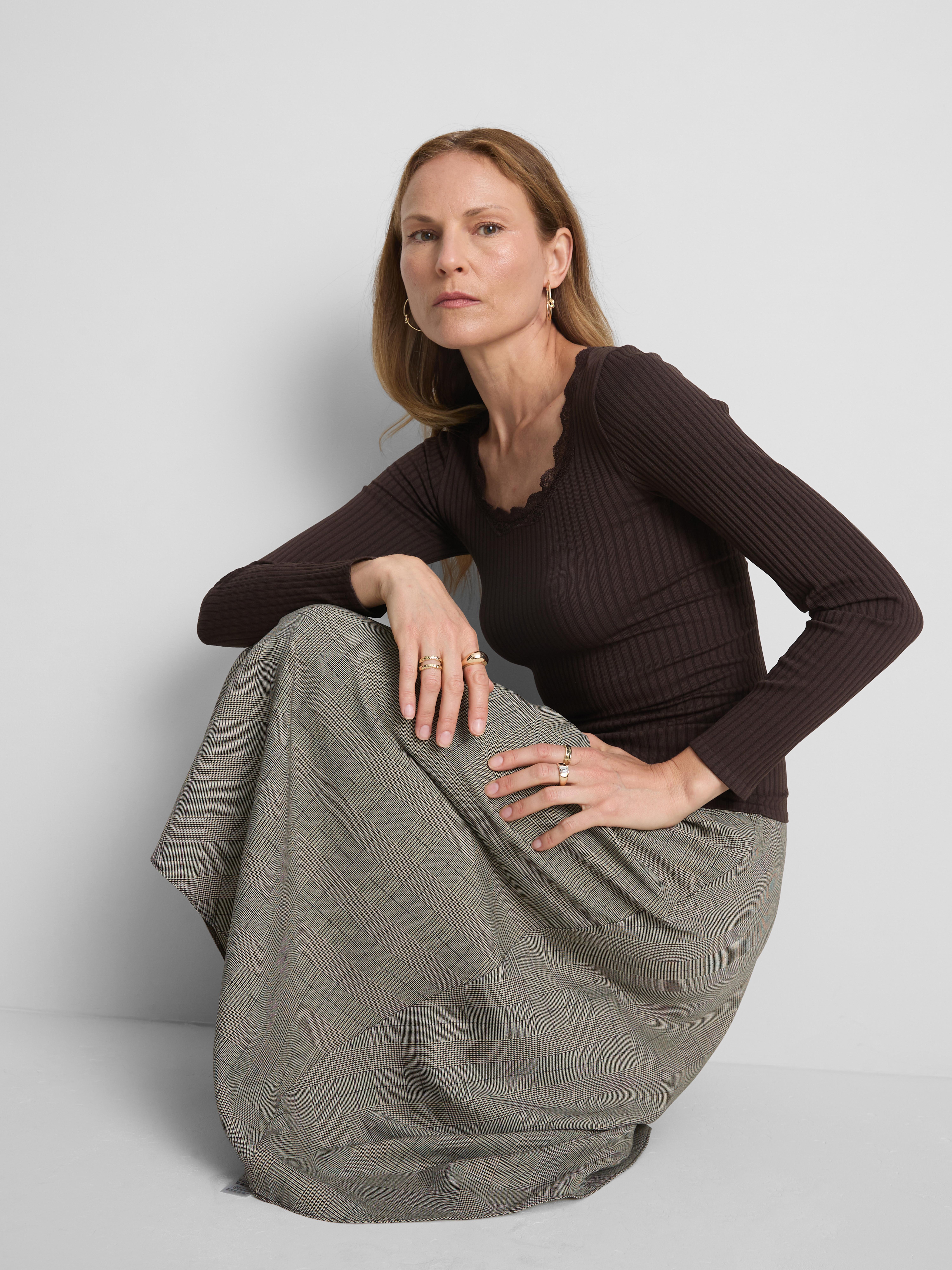 Ribbed Long-Sleeve Squareneck Top - Chocolate