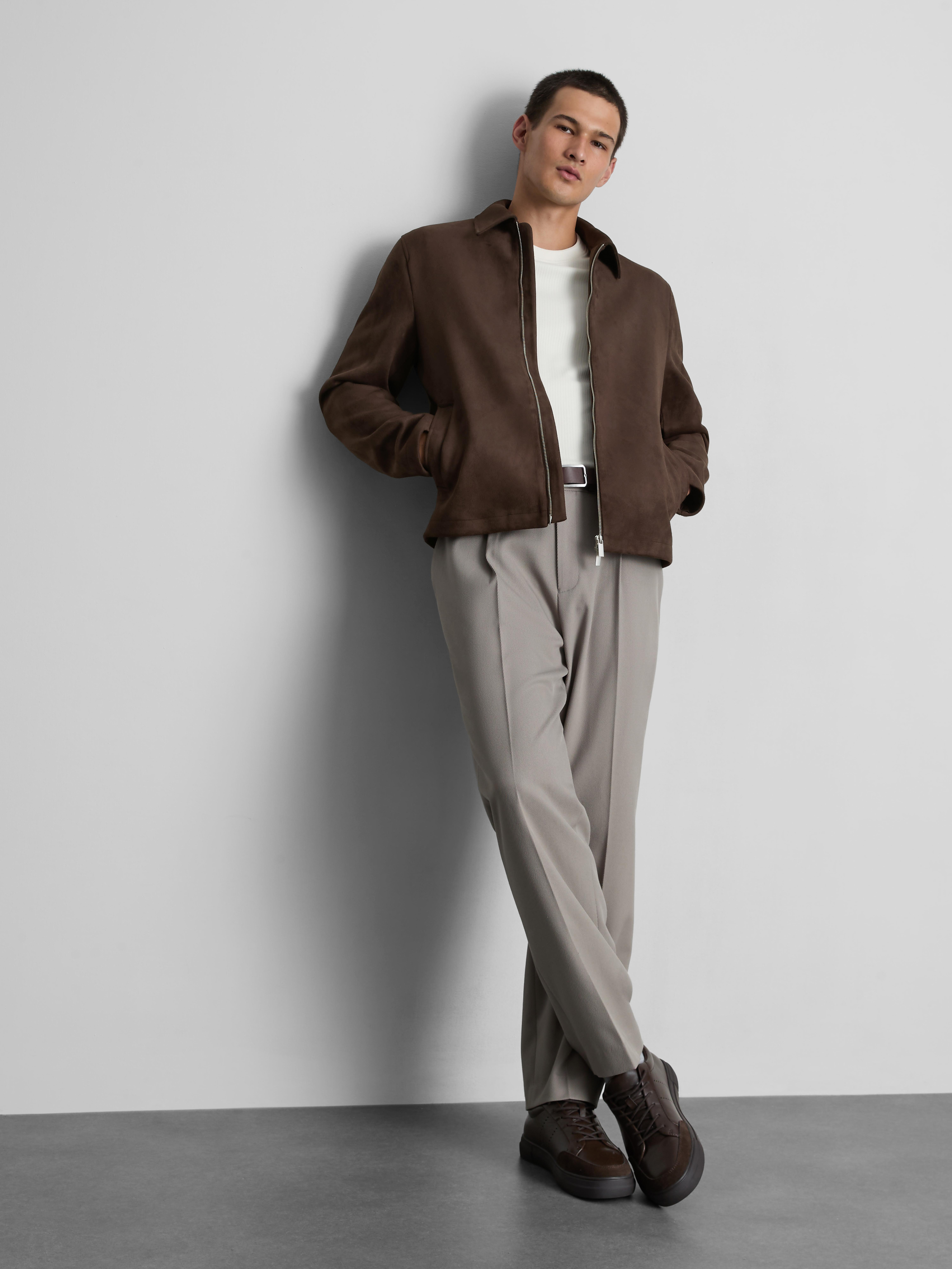 The Edit Regular Fit Suedette Jacket - Dark Brown