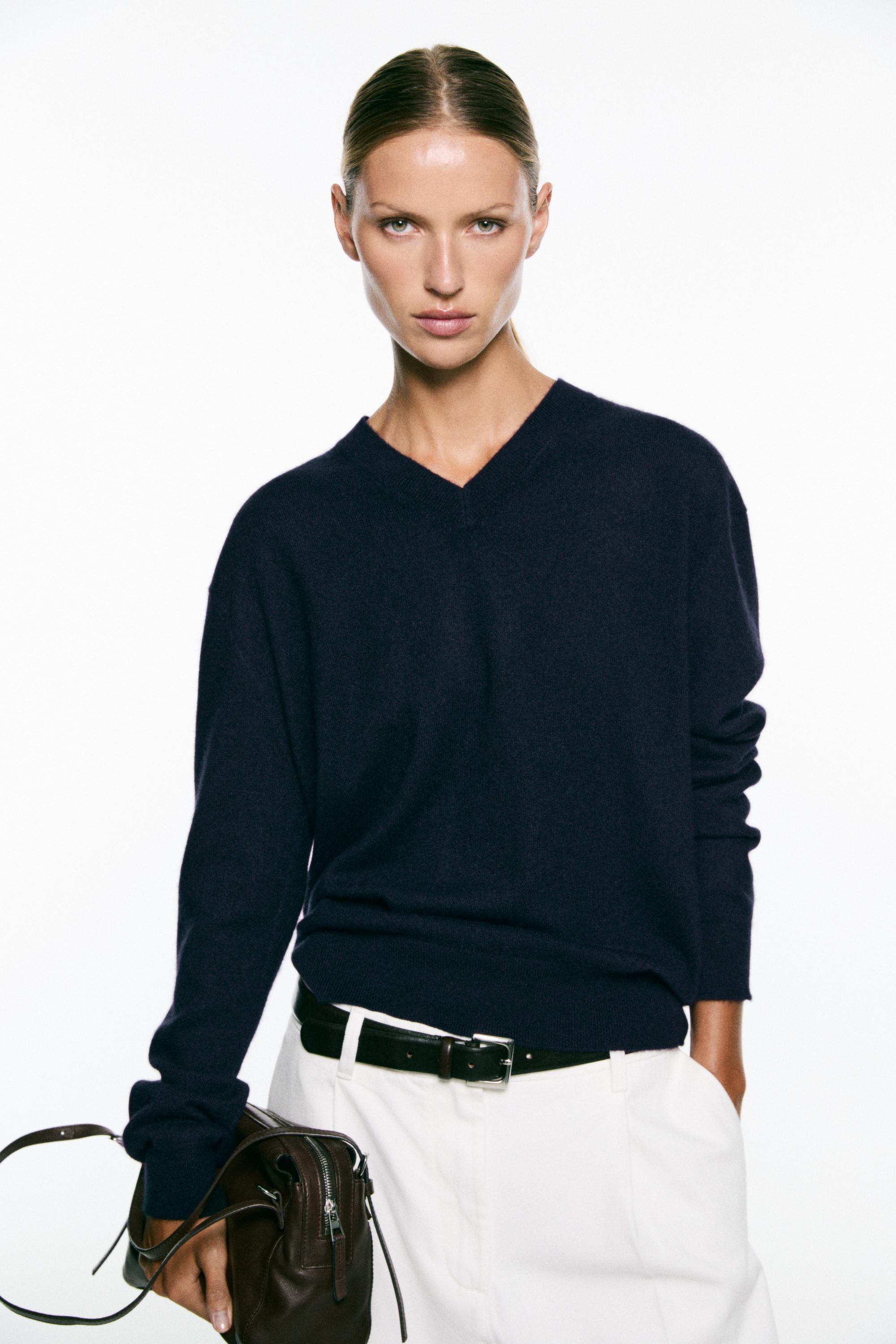 100% cashmere knit sweater - DEEP BLUE