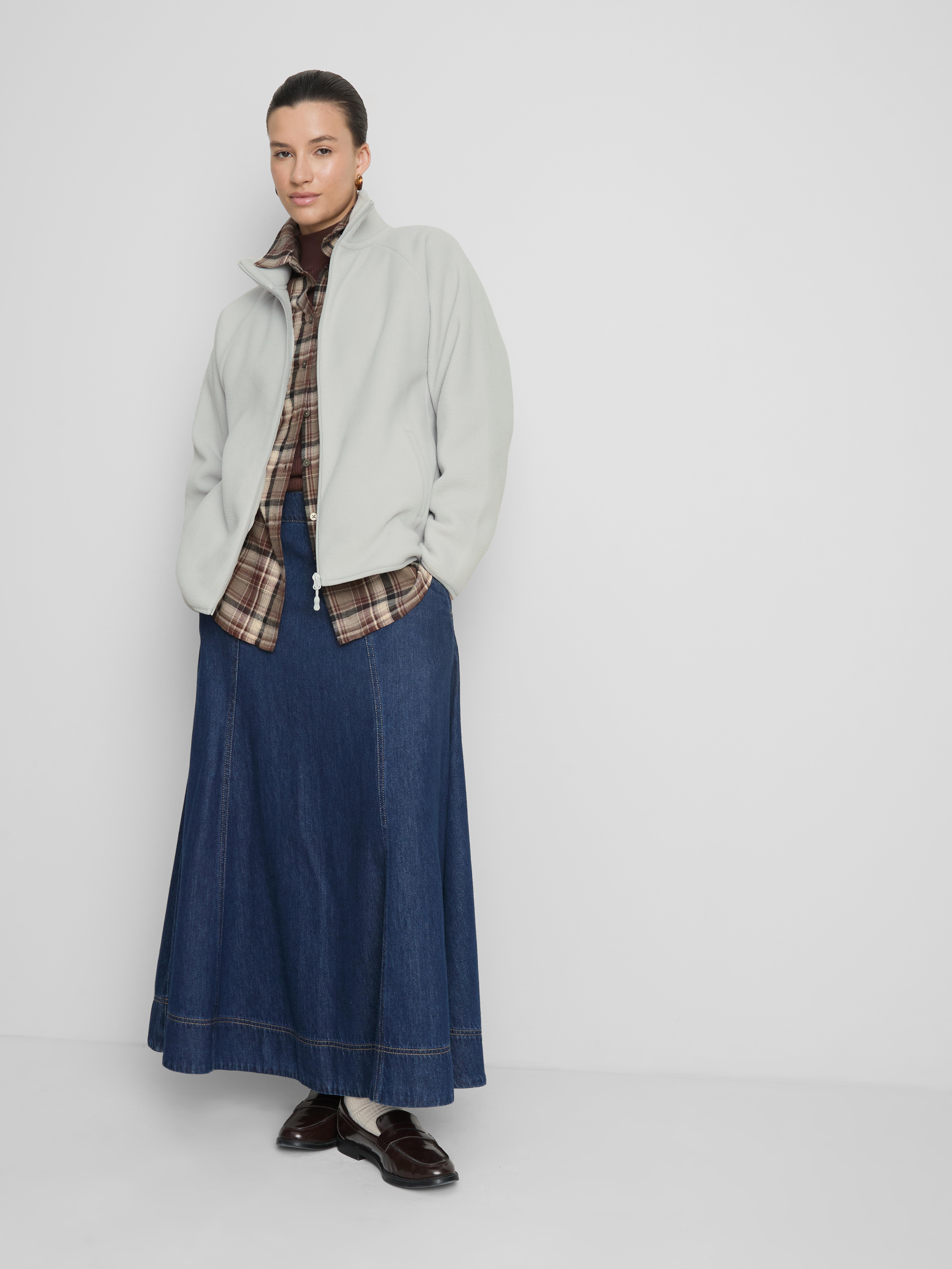Zip-Up Funnel Neck Fleece - Light Gray