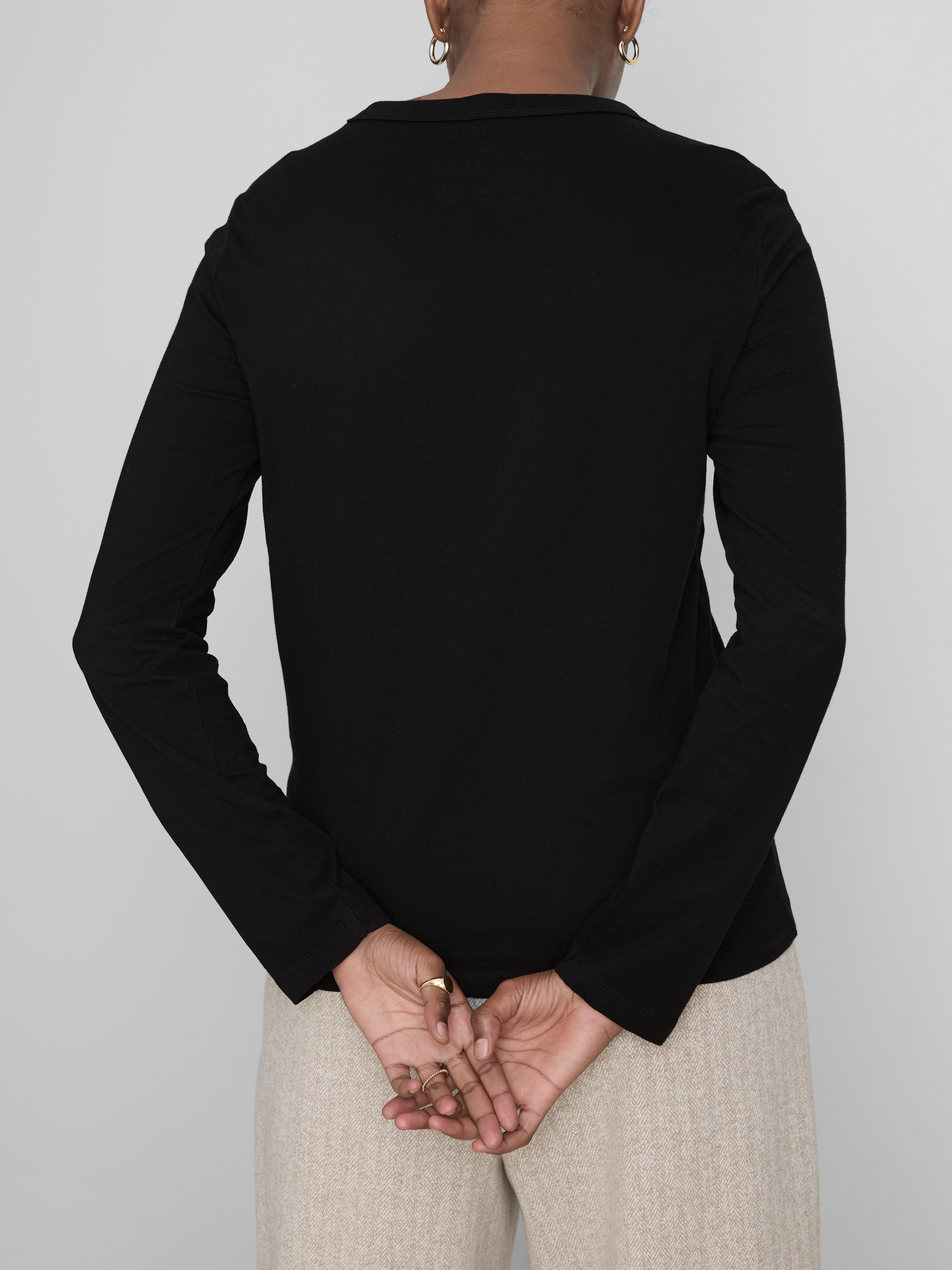 Pure Cotton Long-Sleeve Crewneck Top - Black