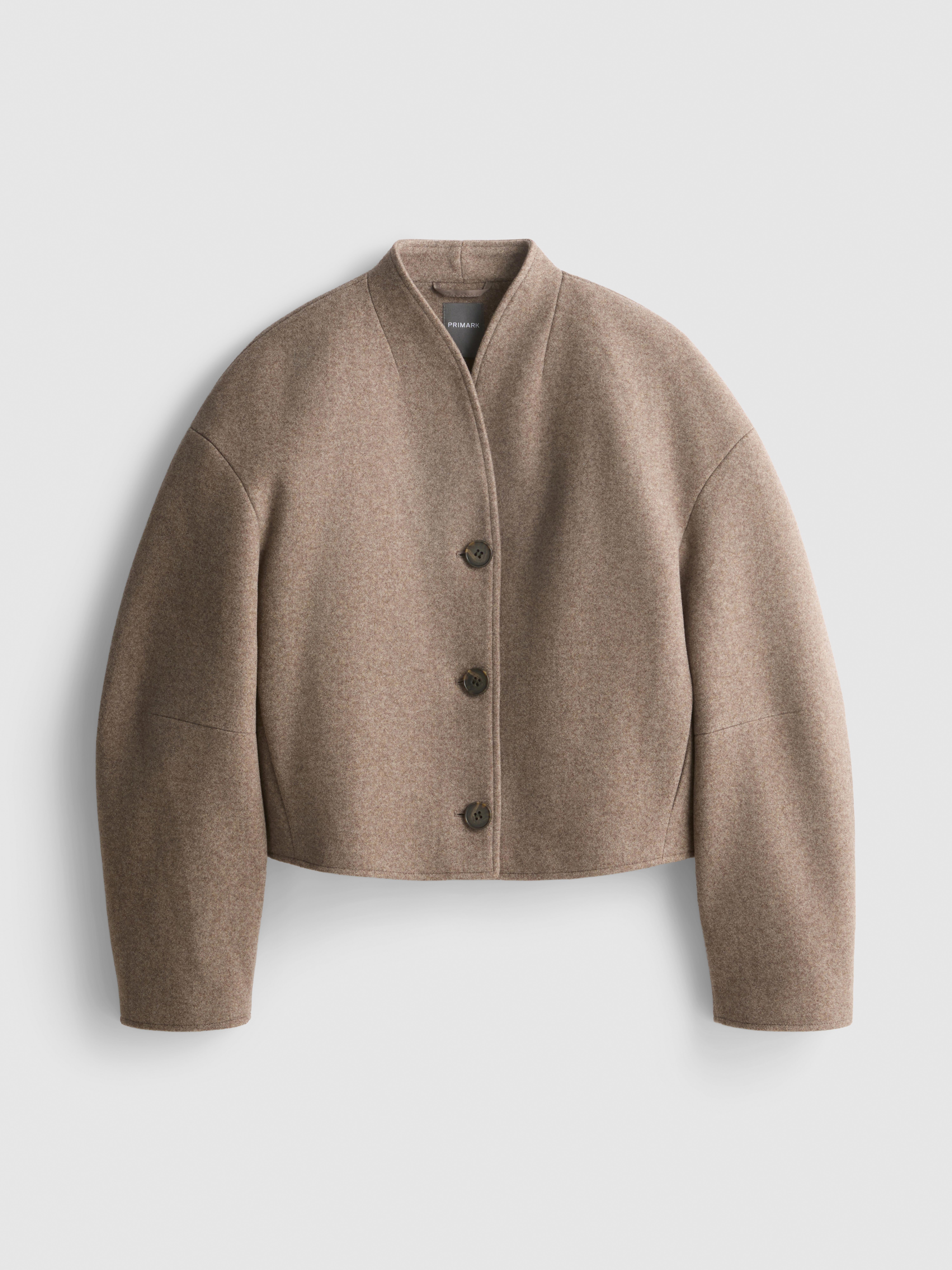 Structured Collarless Cropped Jacket - Taupe