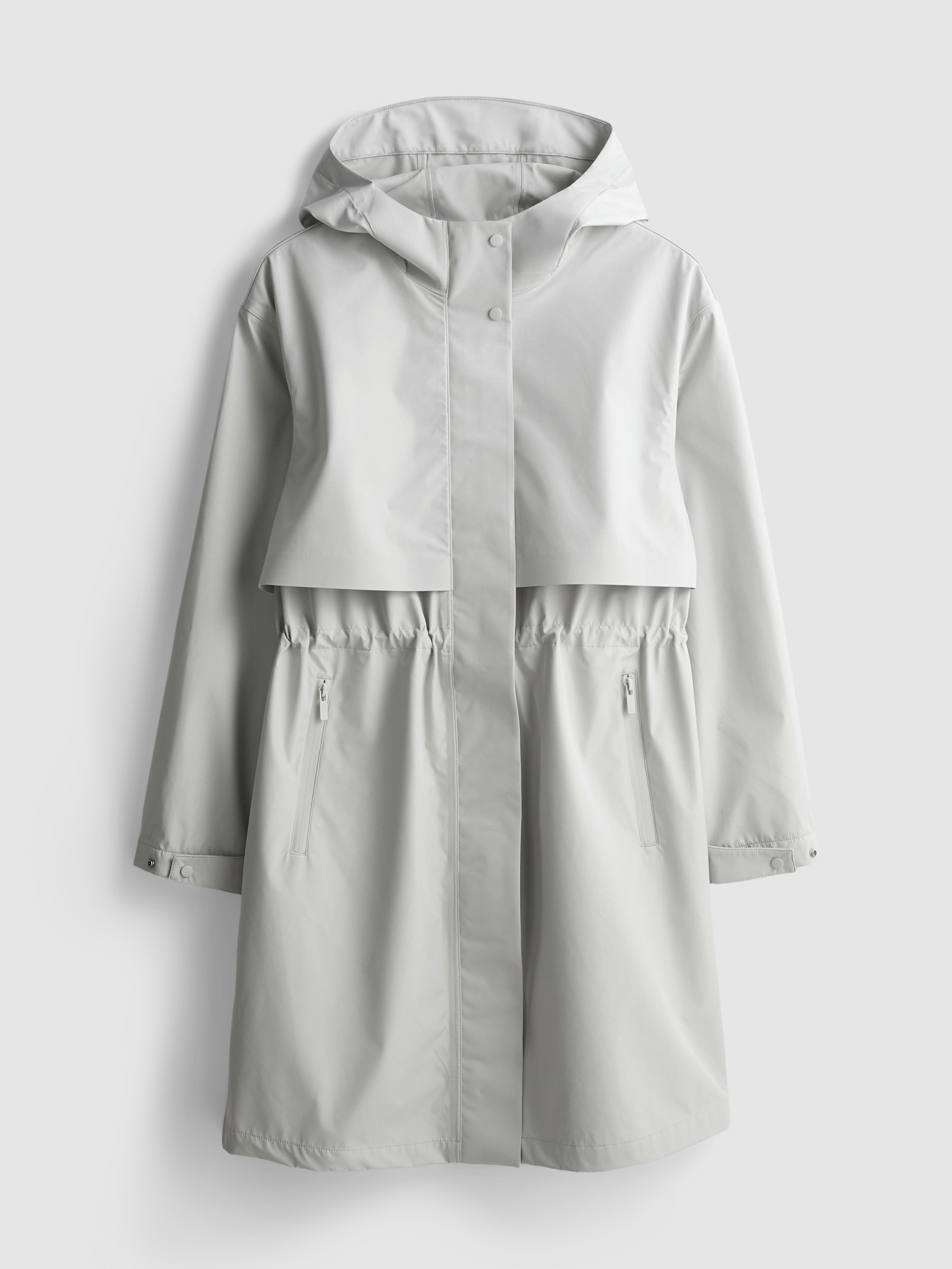 Cinch Detail Longline Raincoat - Light Gray
