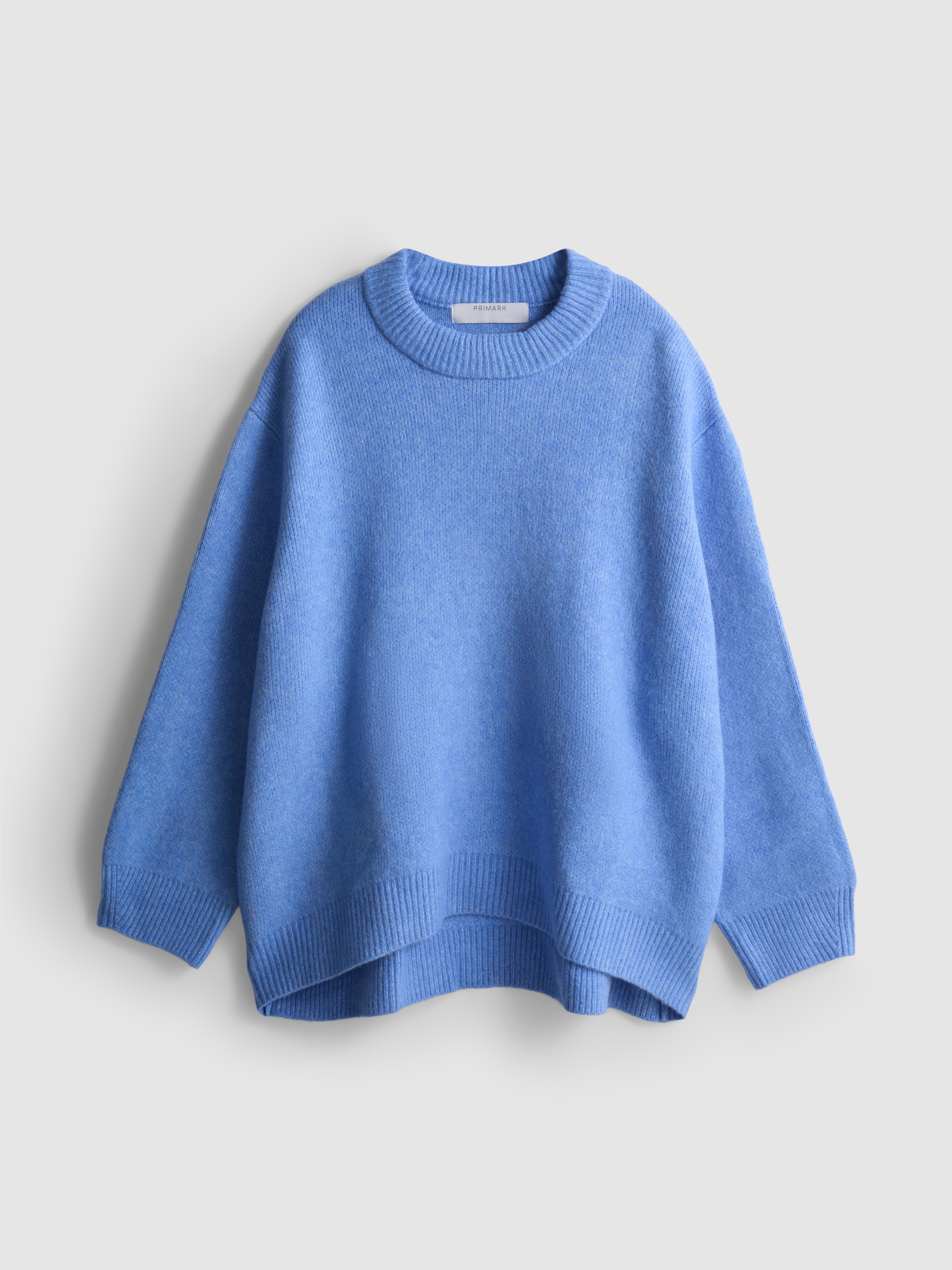 Wool Blend Oversized Crew Neck Sweater - Blue