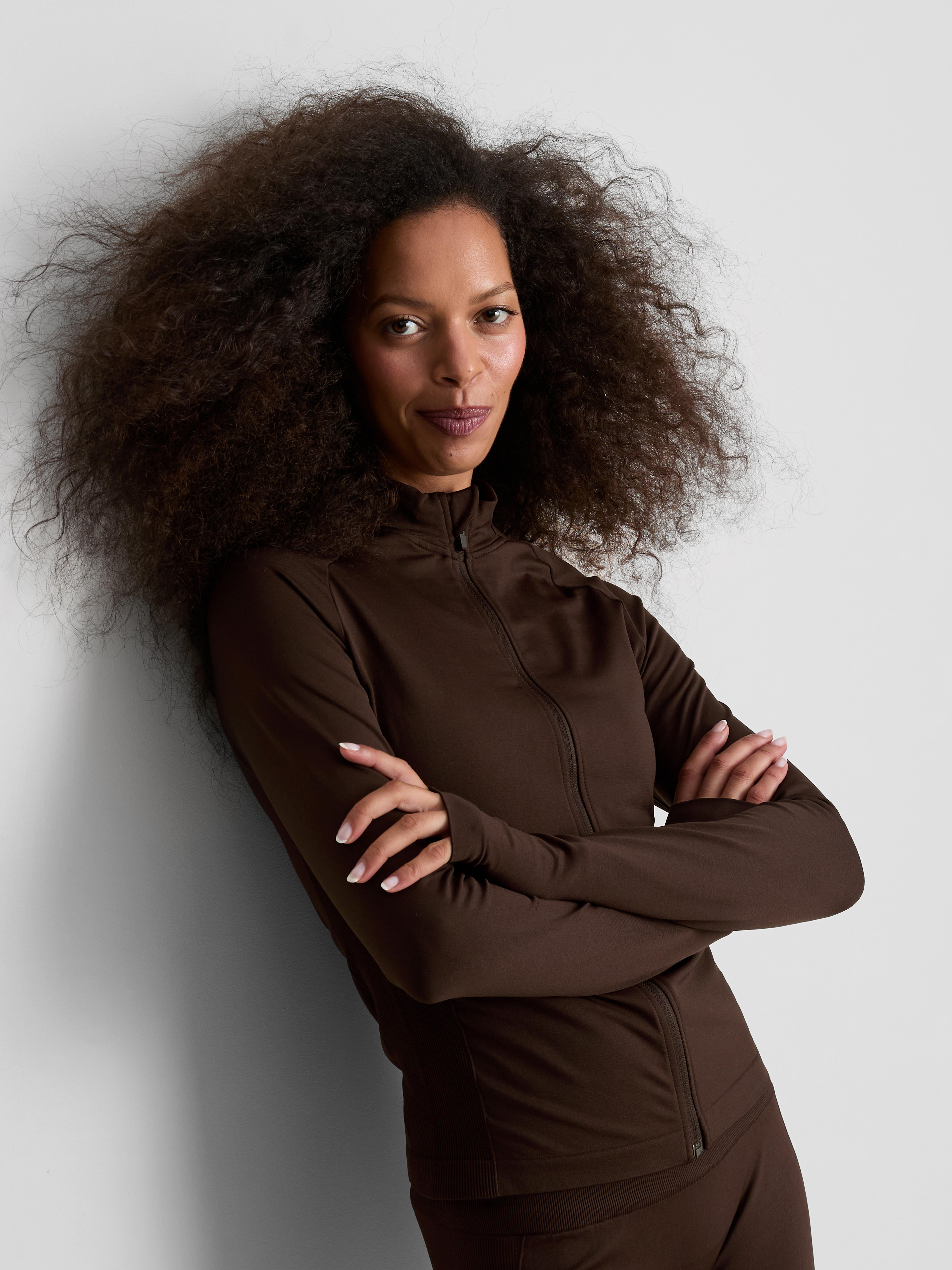Seamless Zip Through Active Jacket - Chocolate
