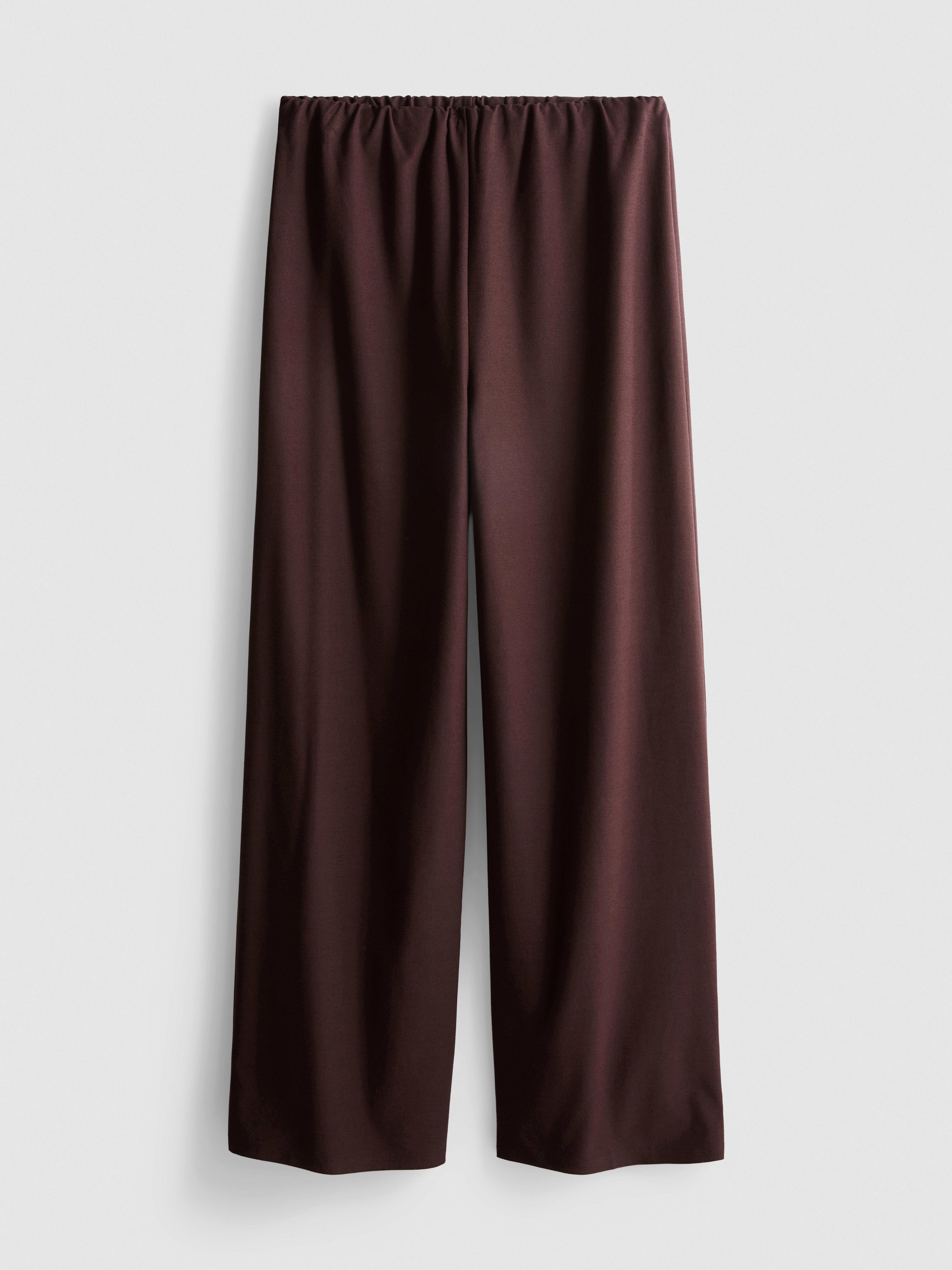 Cotton Blend Wide Leg Drawstring Pants - Brown