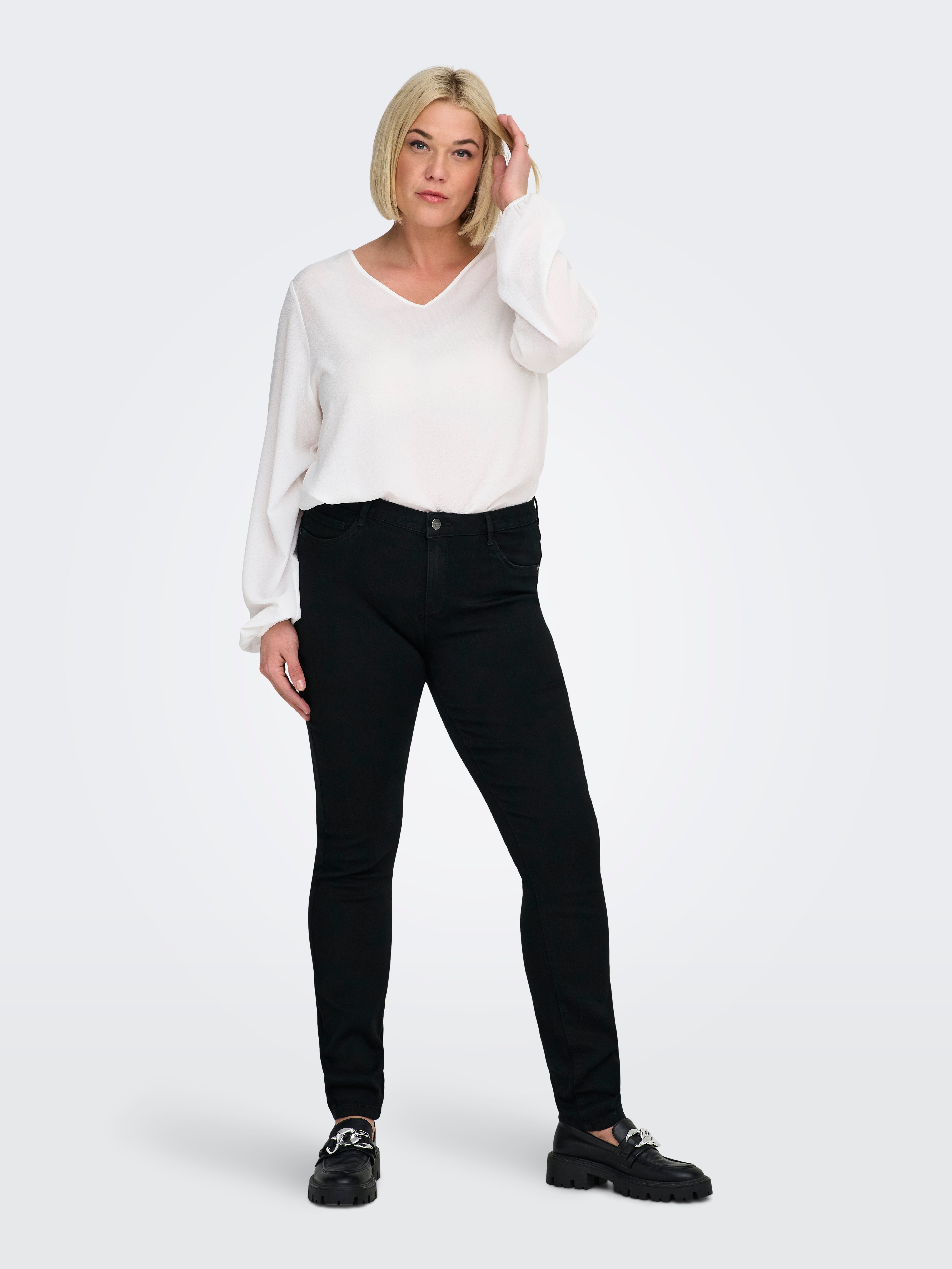 CARTHUNDER Mid waist Skinny Fit Jeans Black