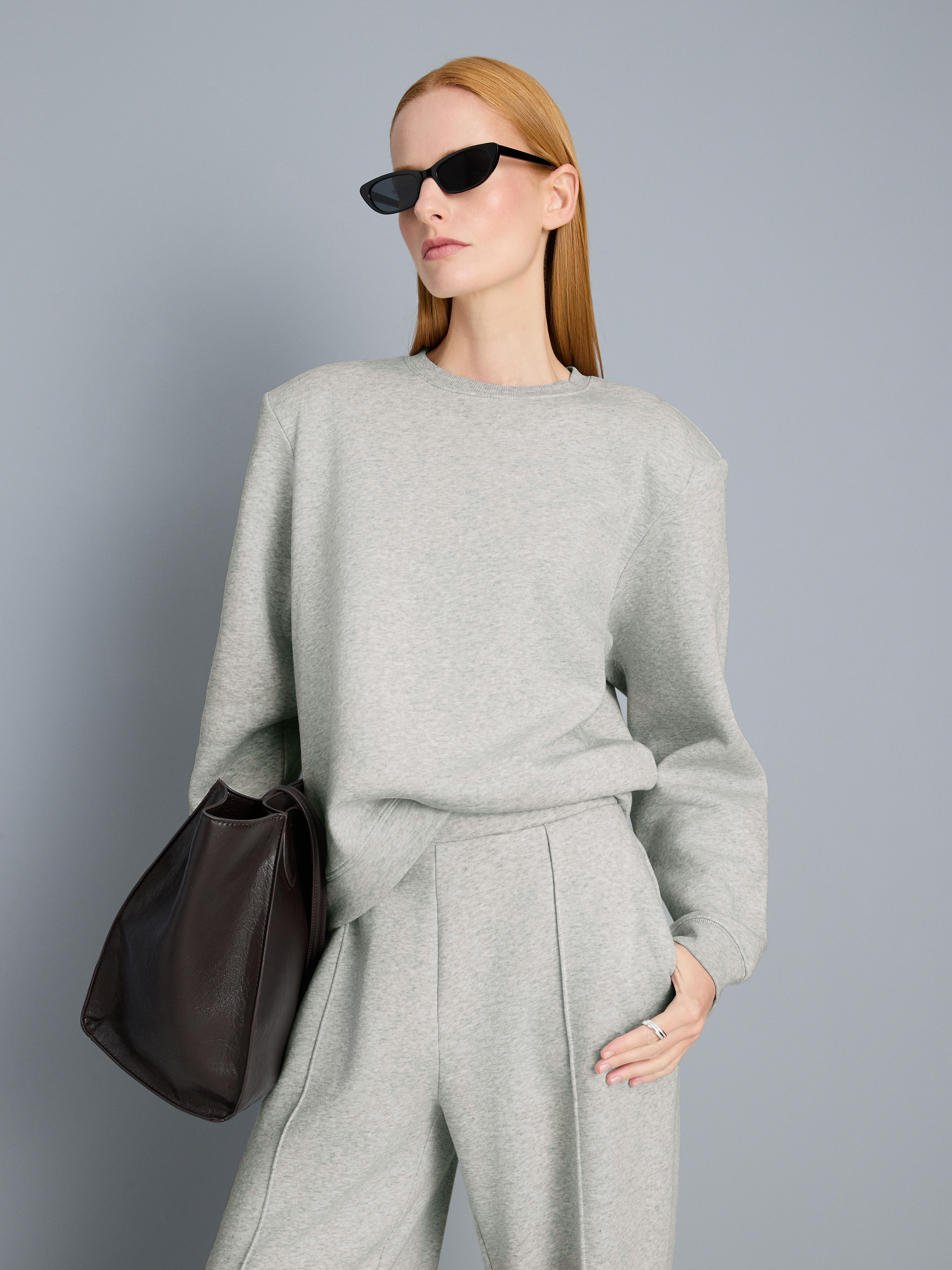 Cotton Rich Shoulder Pad Sweatshirt - Gray