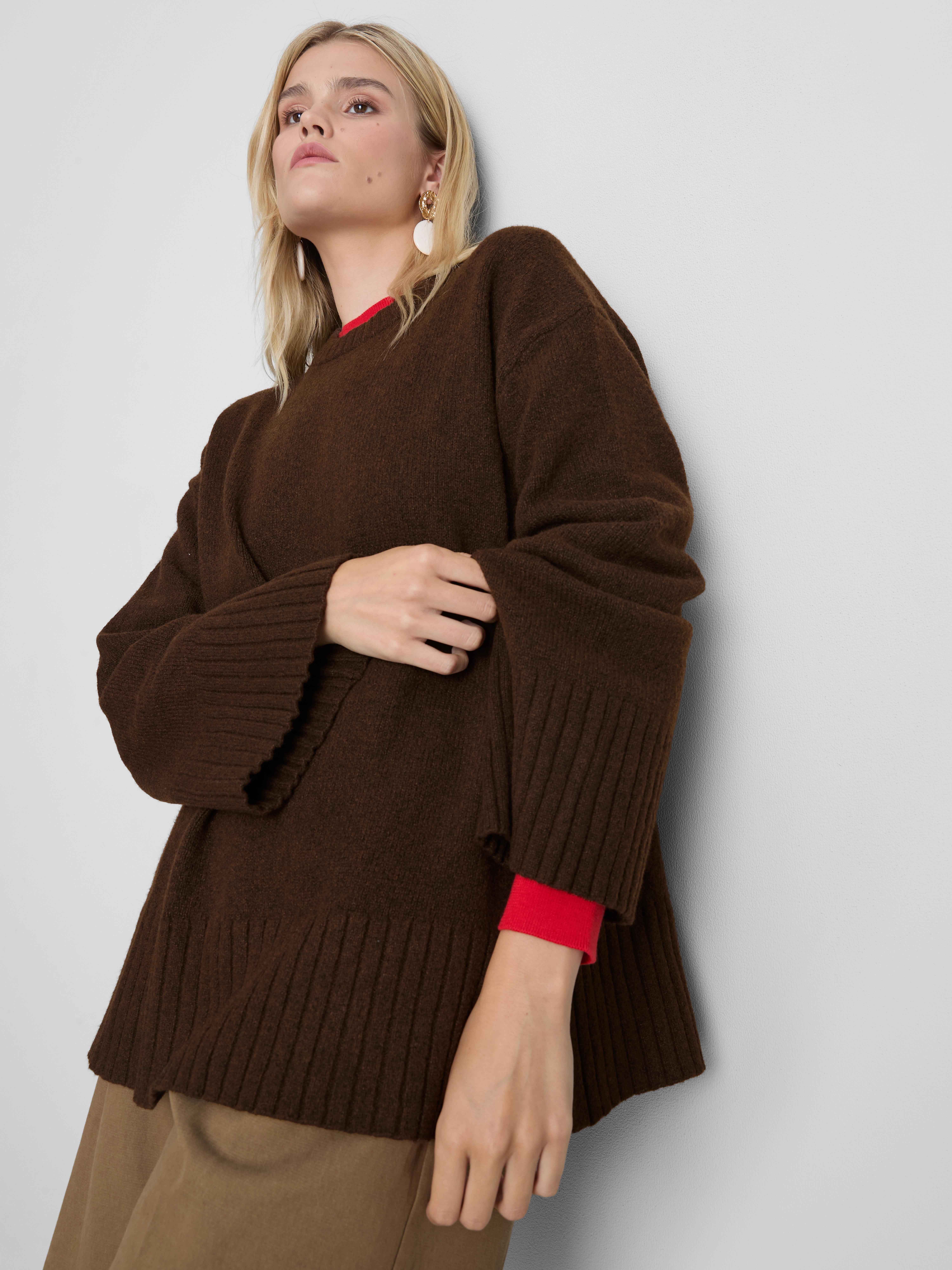 Knitted Wide-Sleeve Sweater - Chocolate