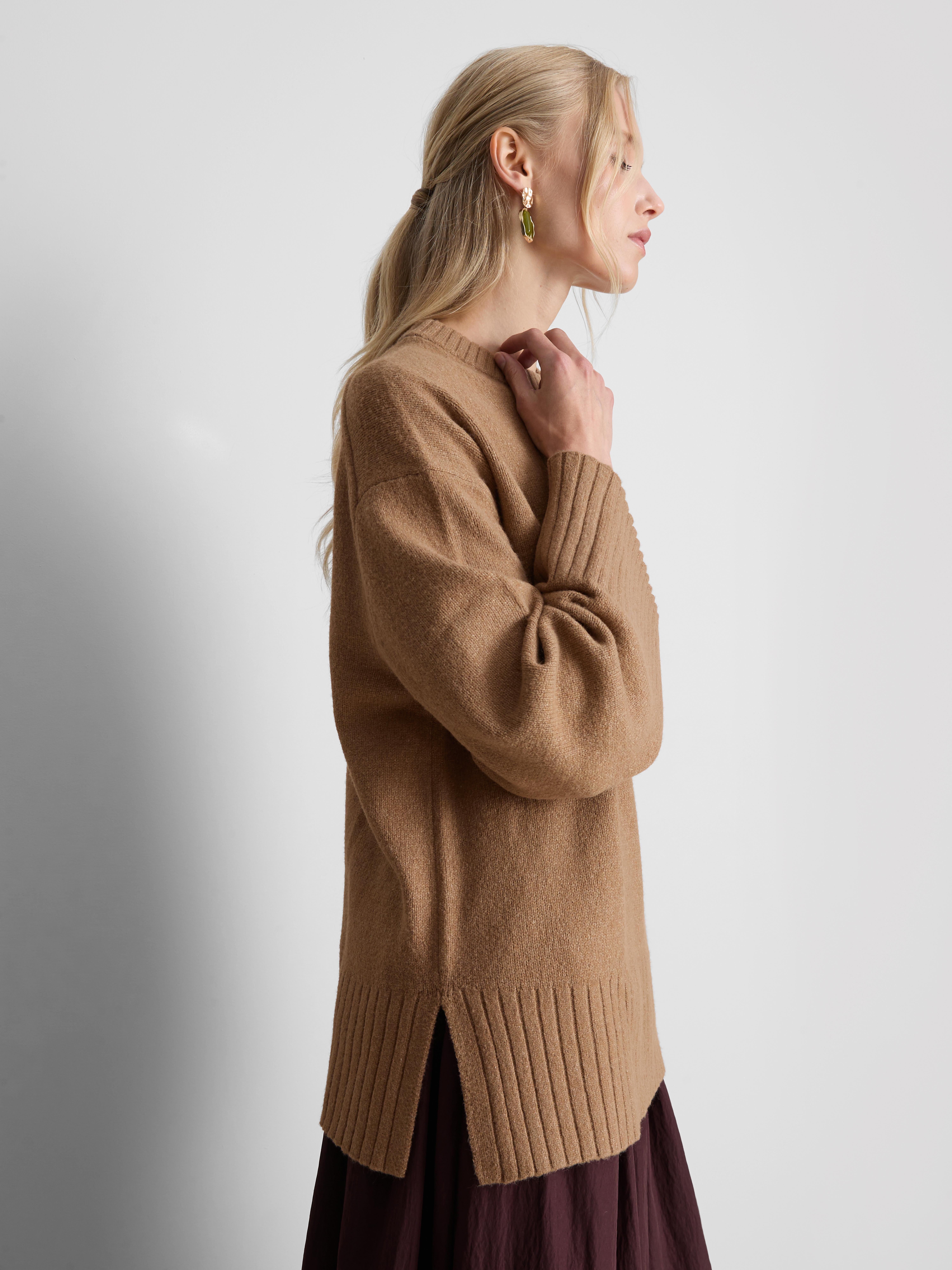 Knitted Wide-Sleeve Sweater - Camel
