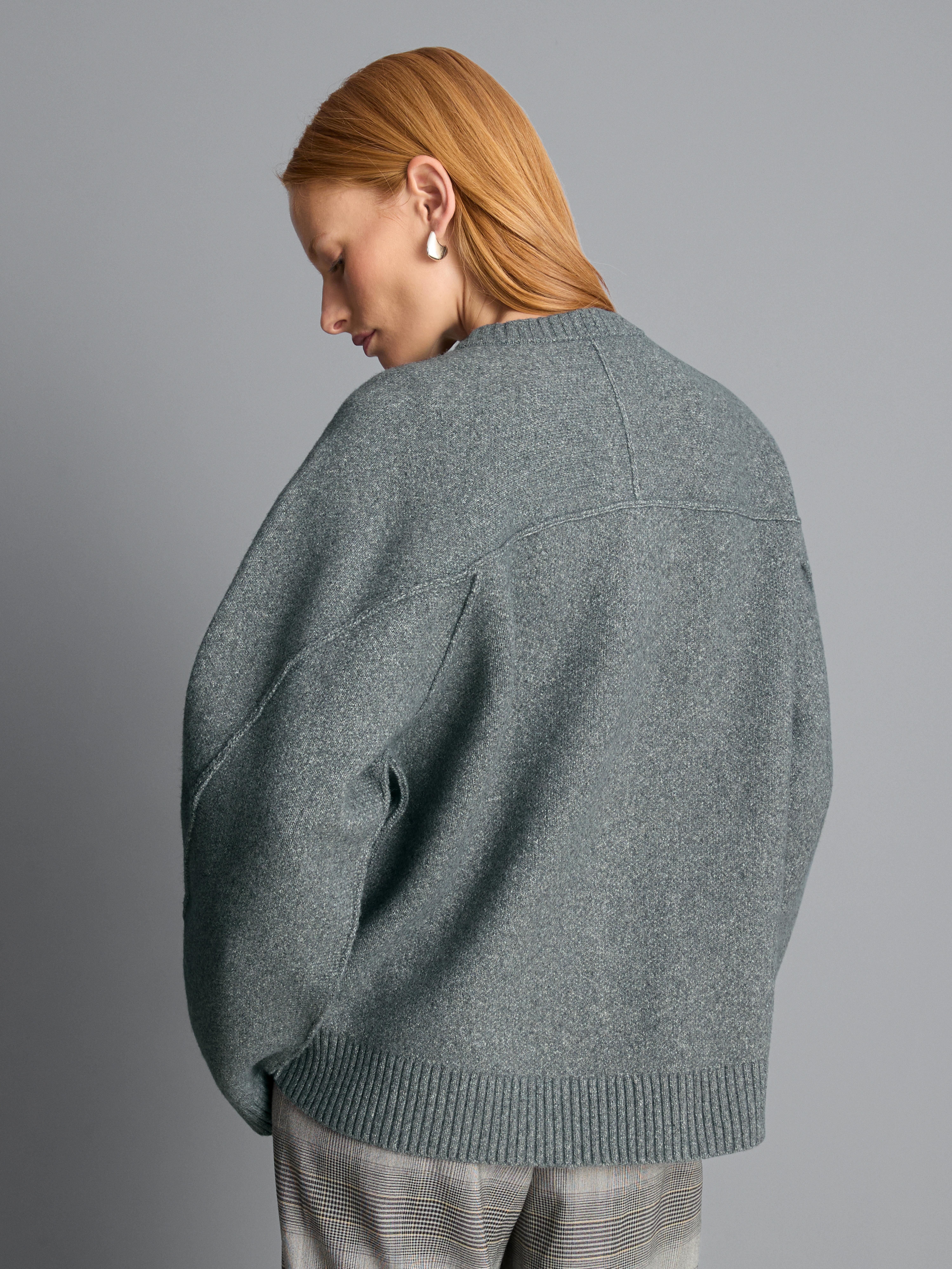 Relaxed Seam Detail Cardigan - Gray
