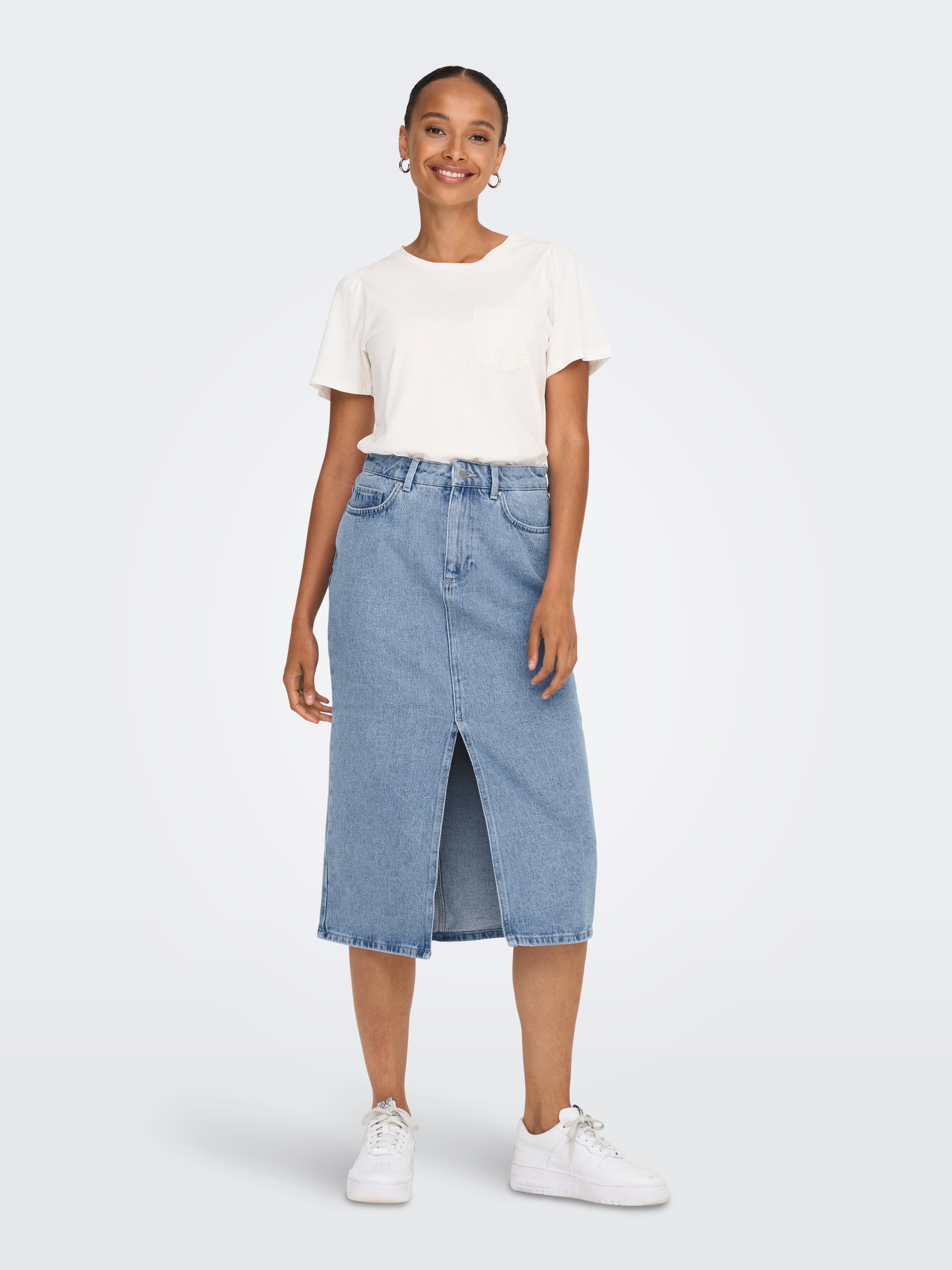 ONLBIANCA Denim Midi skirt Light Blue Denim