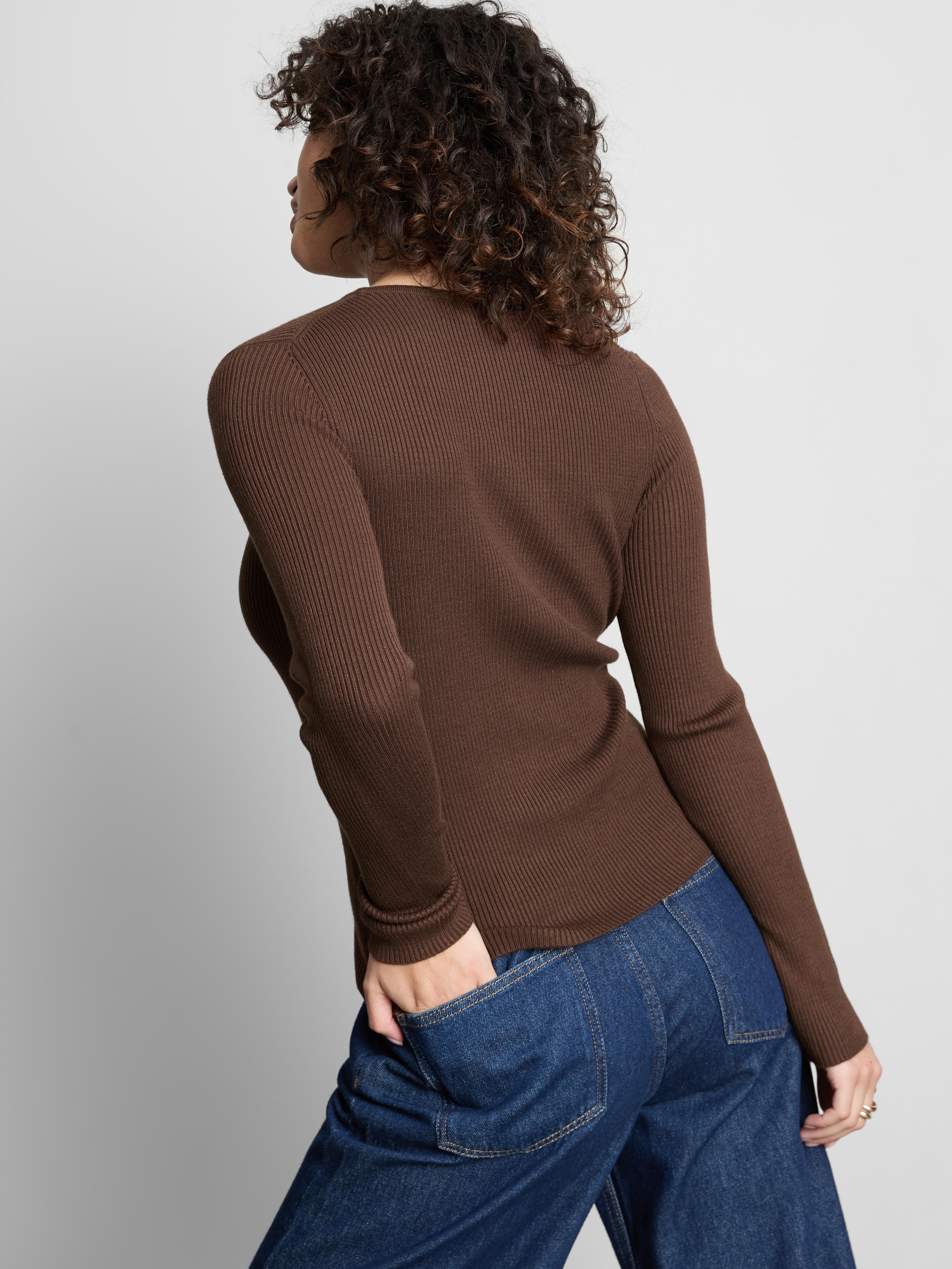 Ribbed Crew Neck Sweater - Chocolate