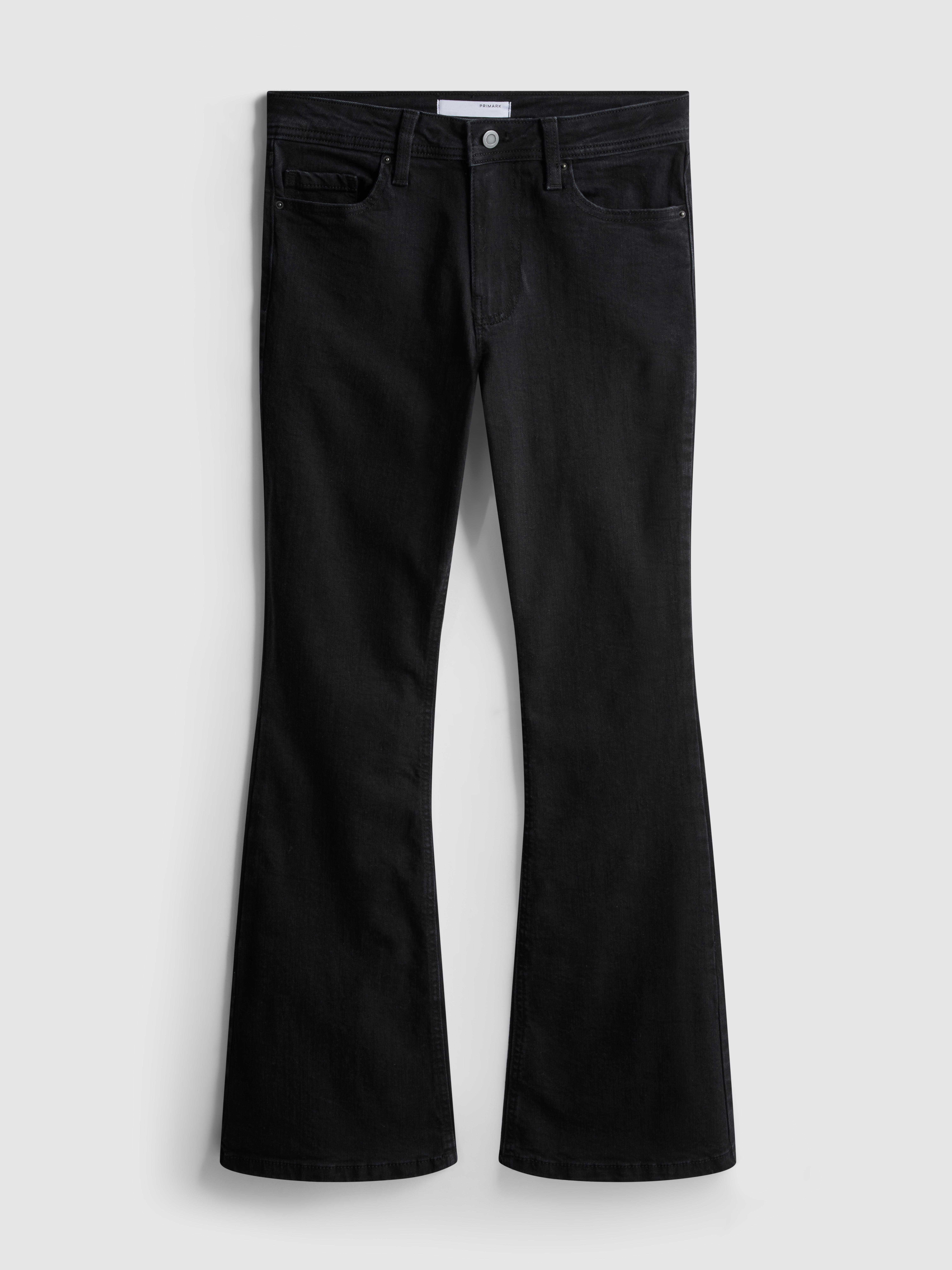 Cotton Denim Flared Mid-Rise Jeans - Black