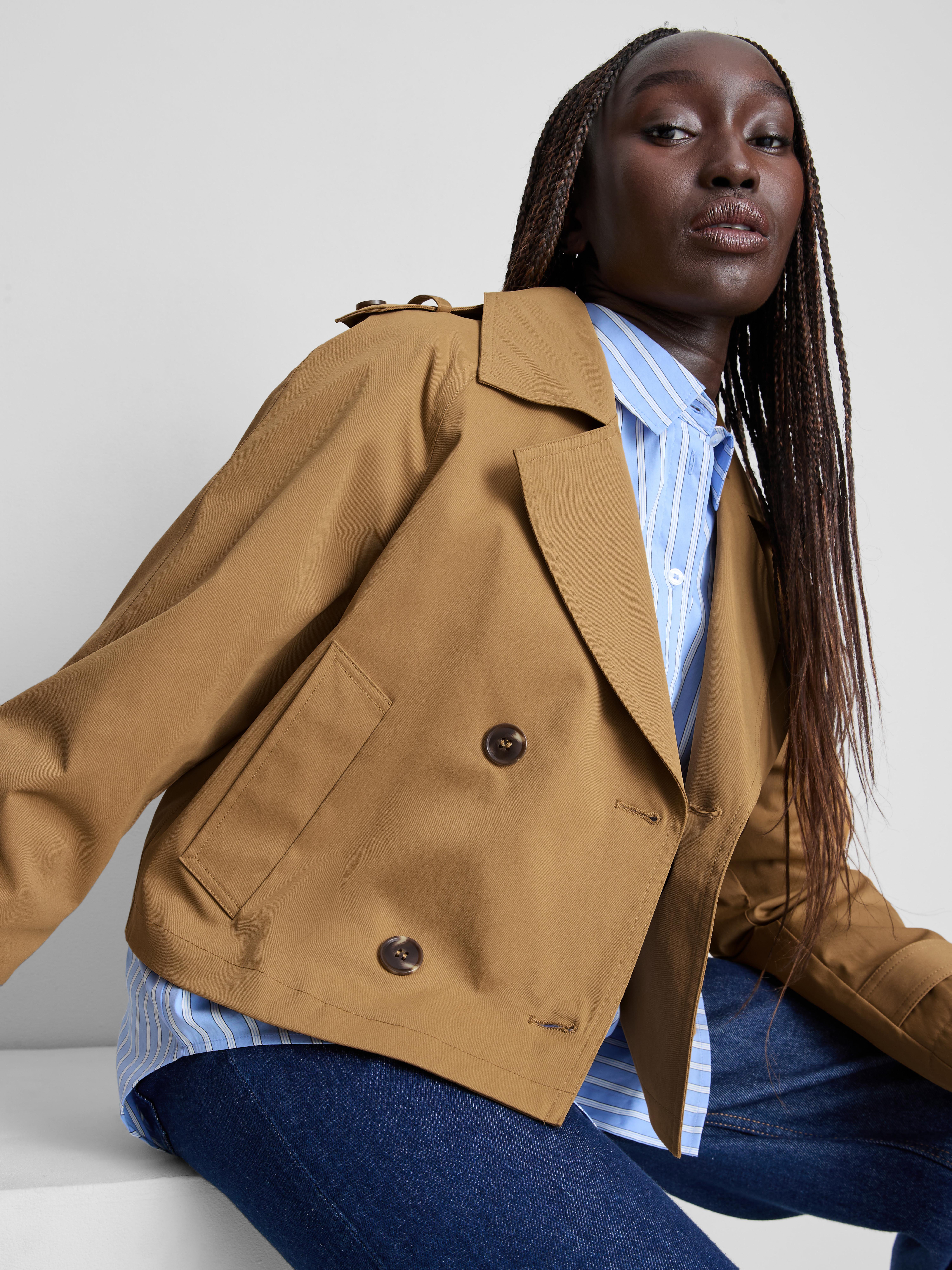 Double-Breasted Boxy Rain Jacket - Caramel