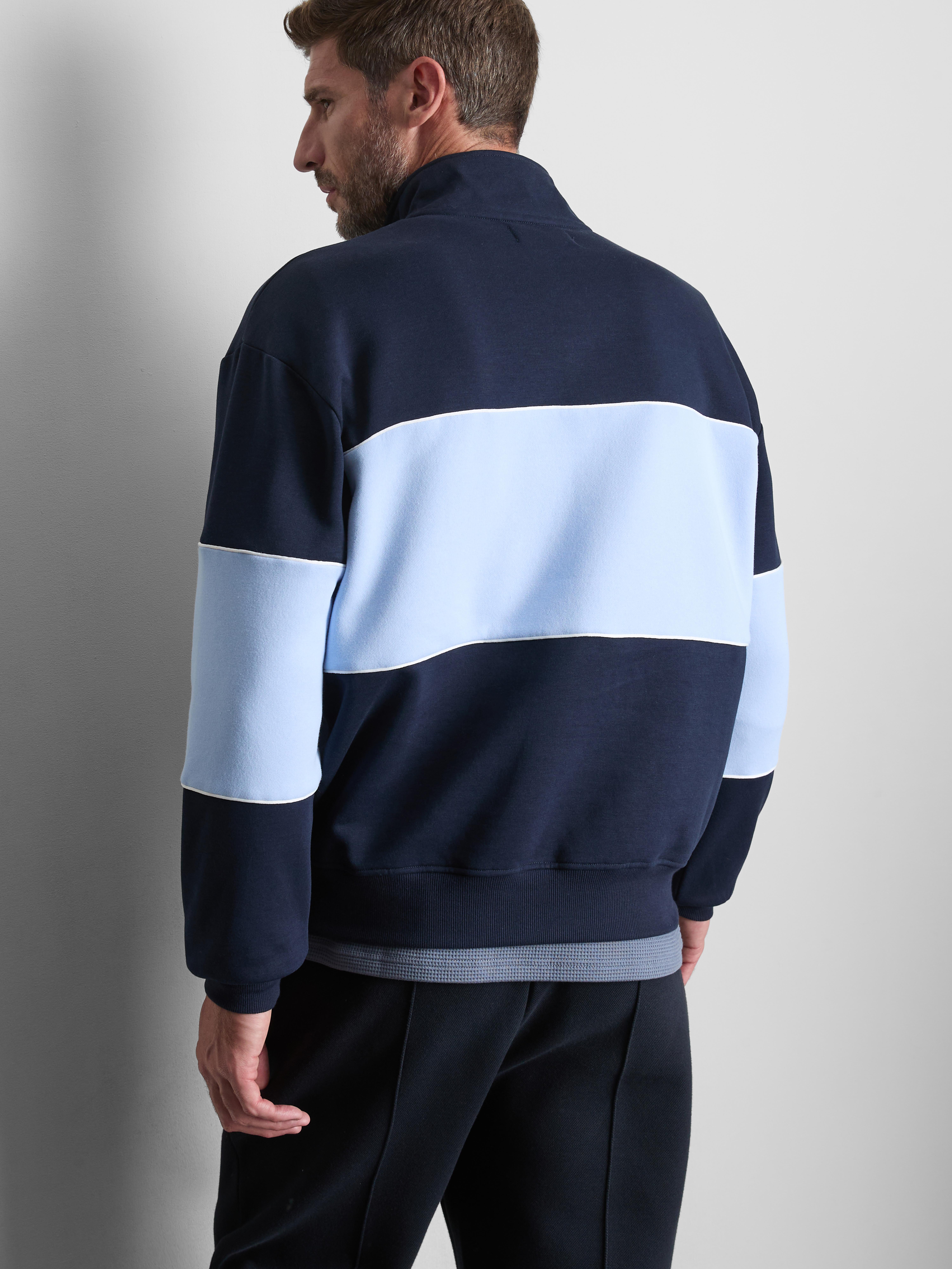 Colorblock High-Neck Sweatshirt - Navy