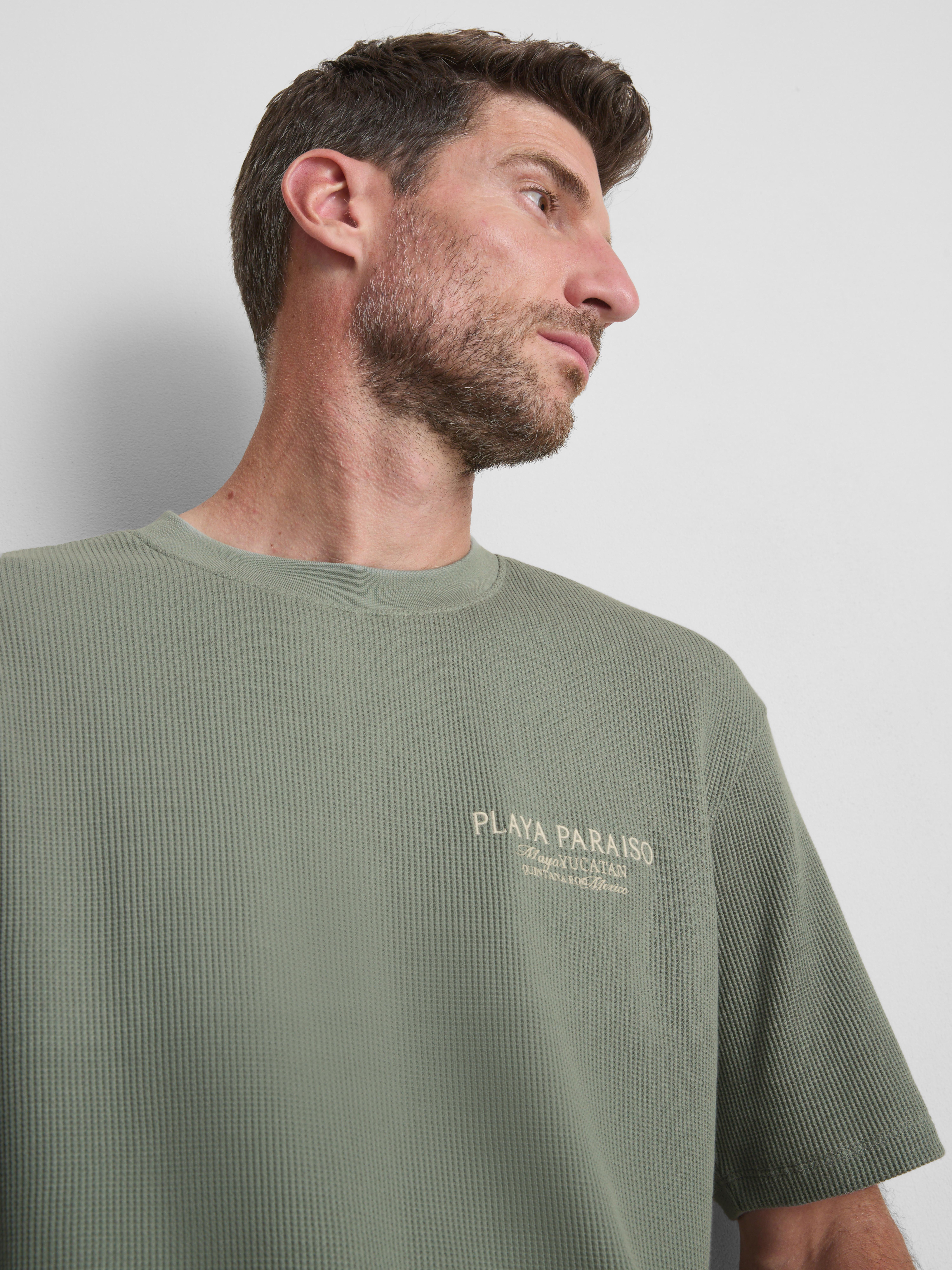 Pure Cotton Waffle T-Shirt - Green