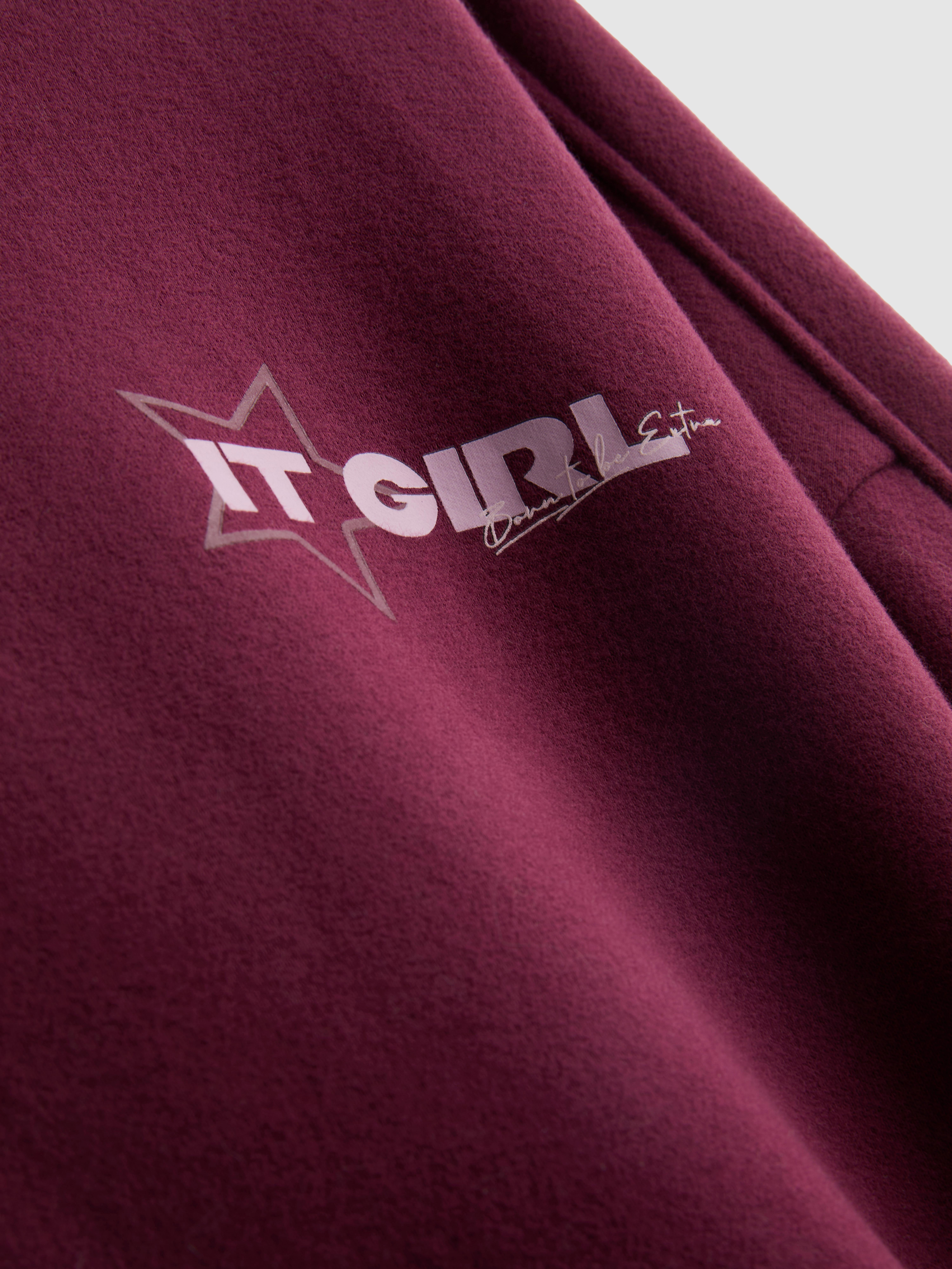 Cotton-Rich Slogan Hoodie - Wine