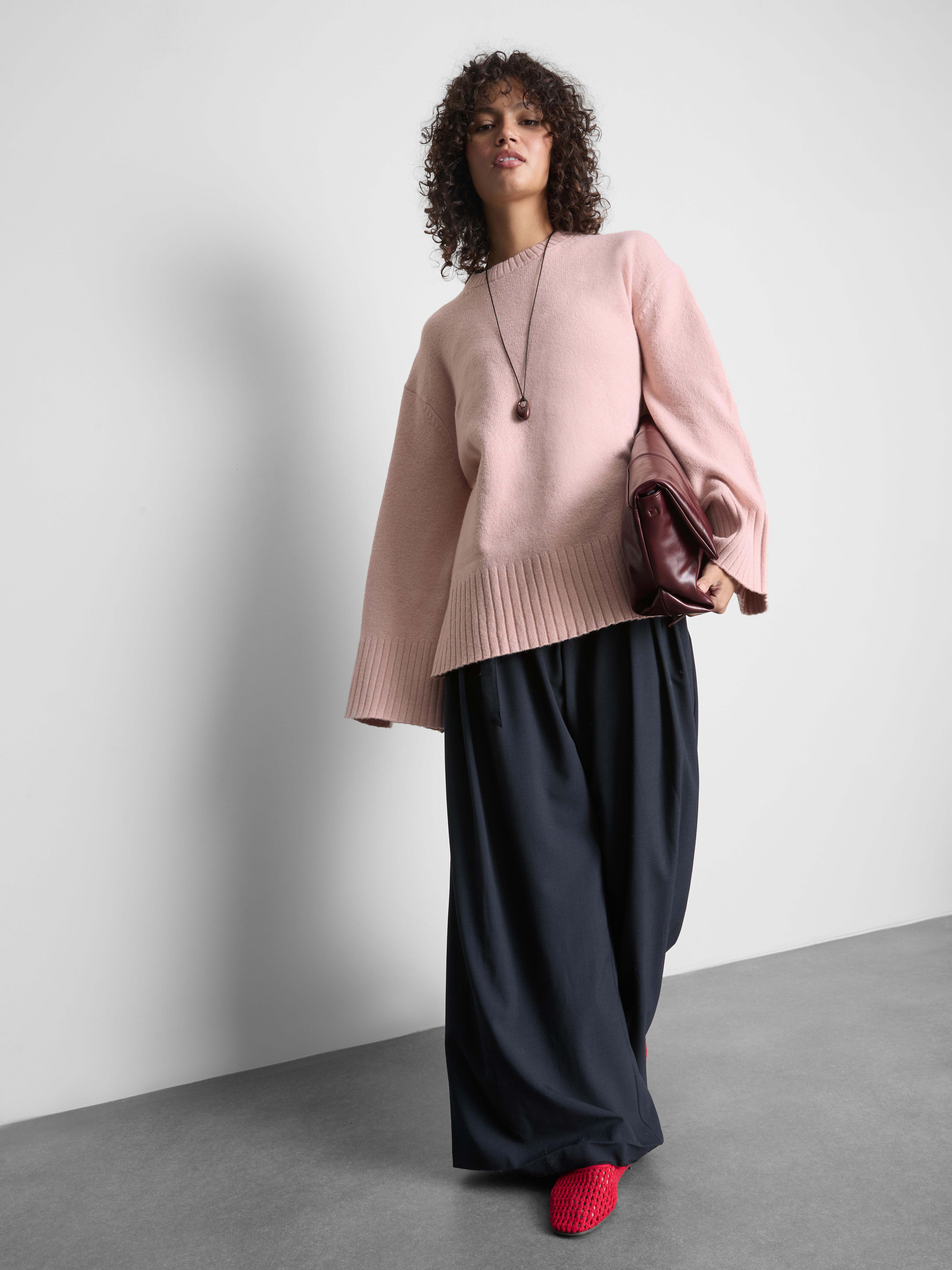 Knitted Wide-Sleeve Sweater - Blush