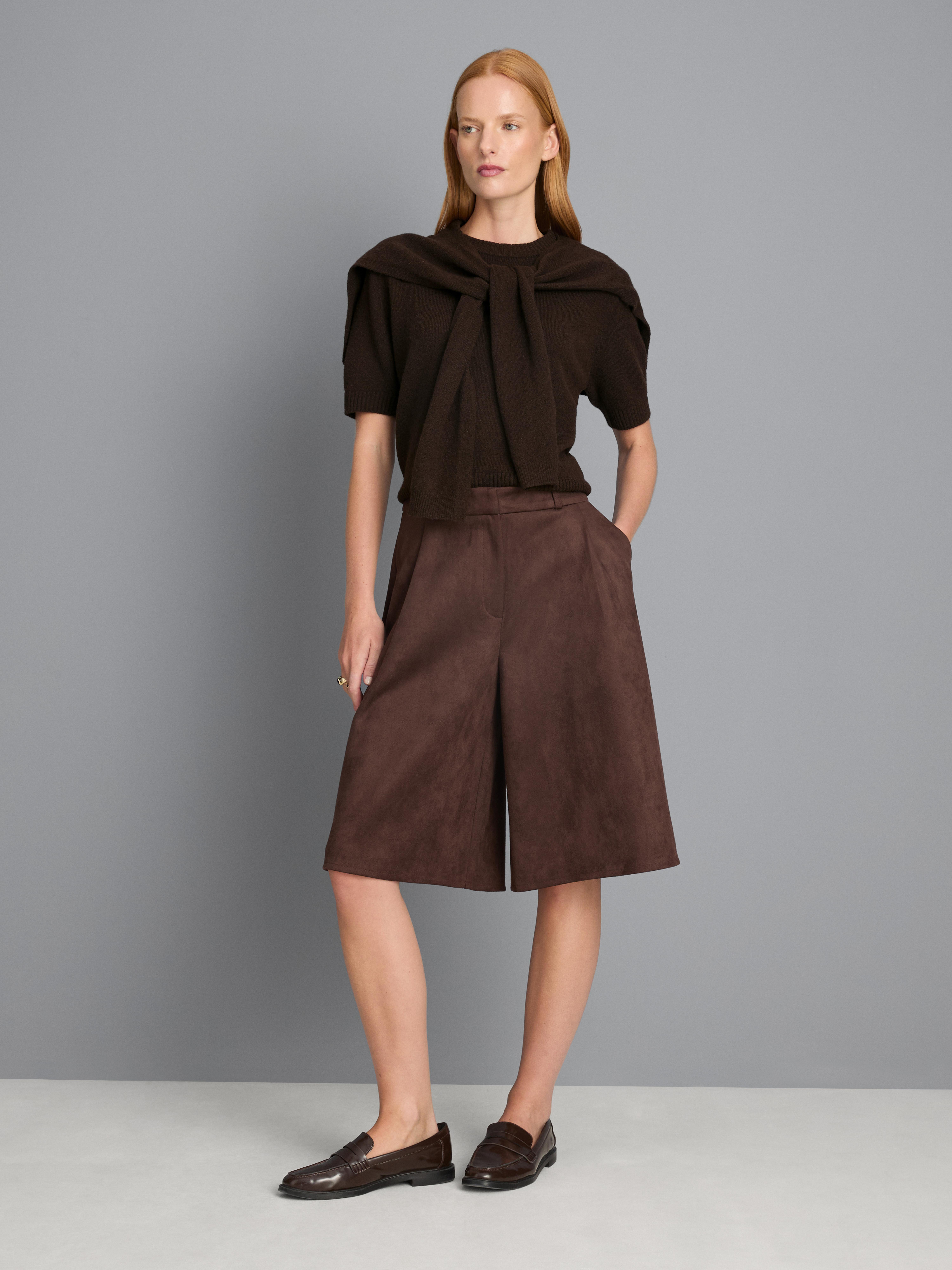 Knitted Tie Neck Tee - Chocolate