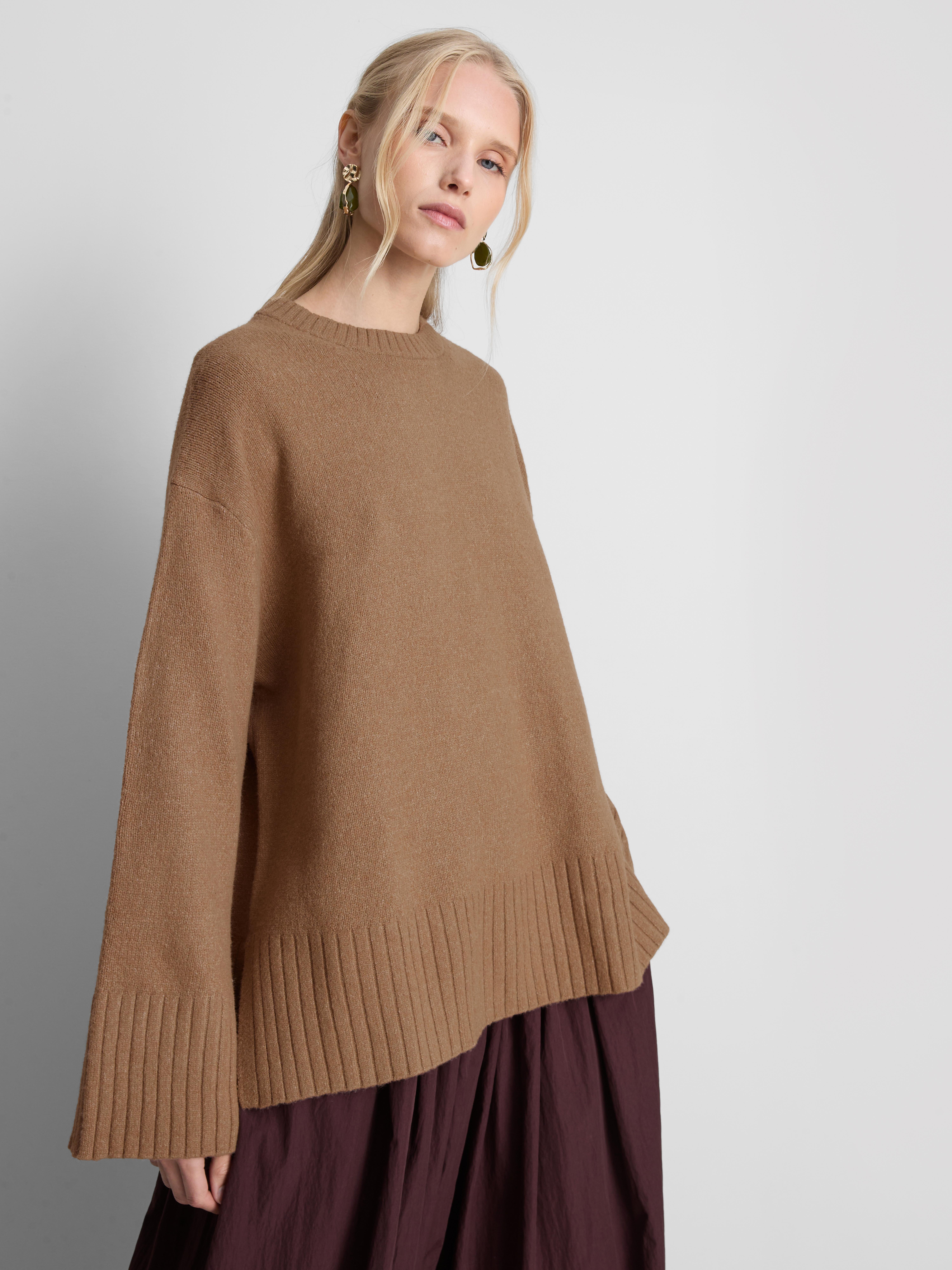 Knitted Wide-Sleeve Sweater - Camel