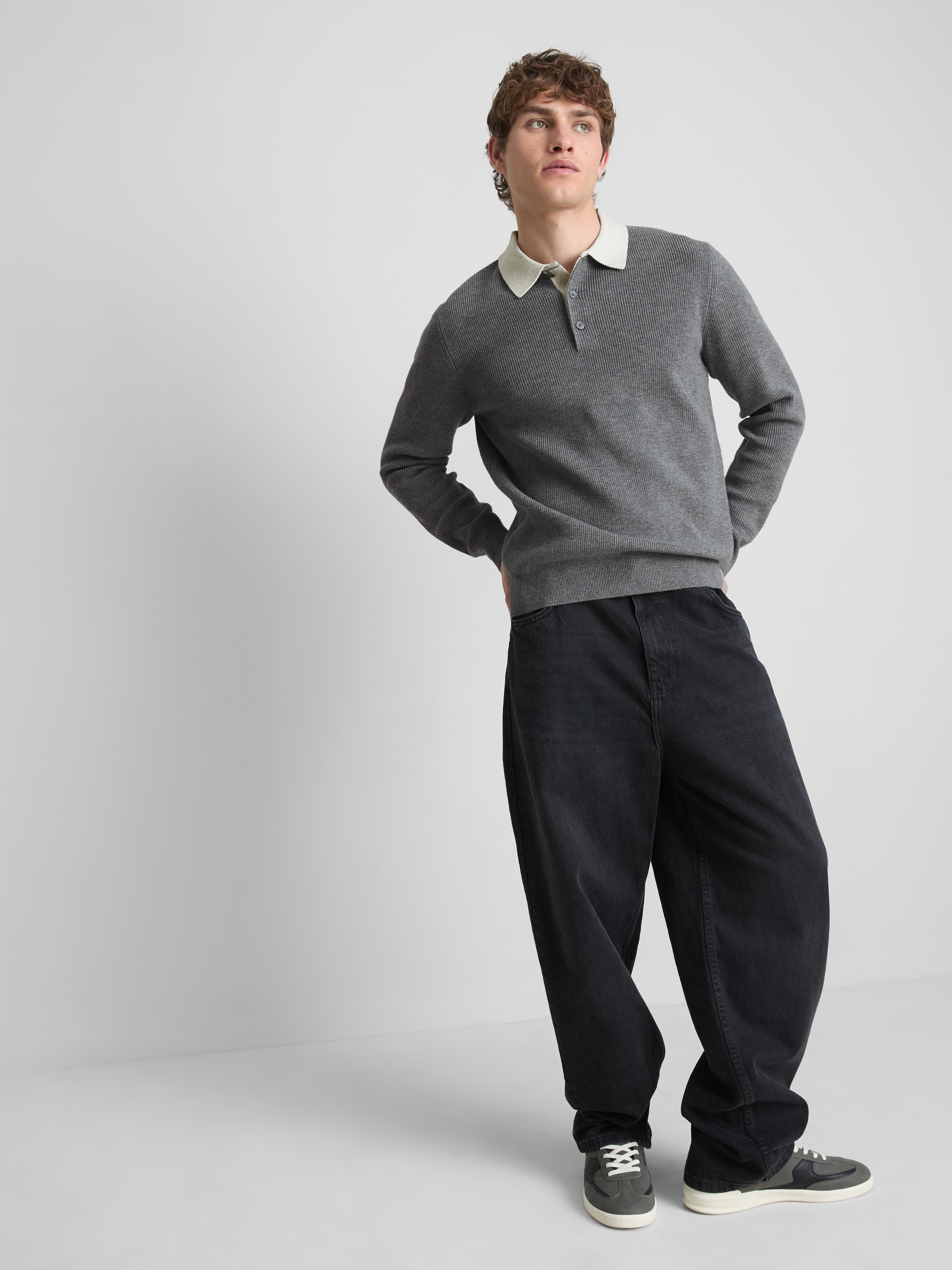 Knit Polo Sweater - Charcoal